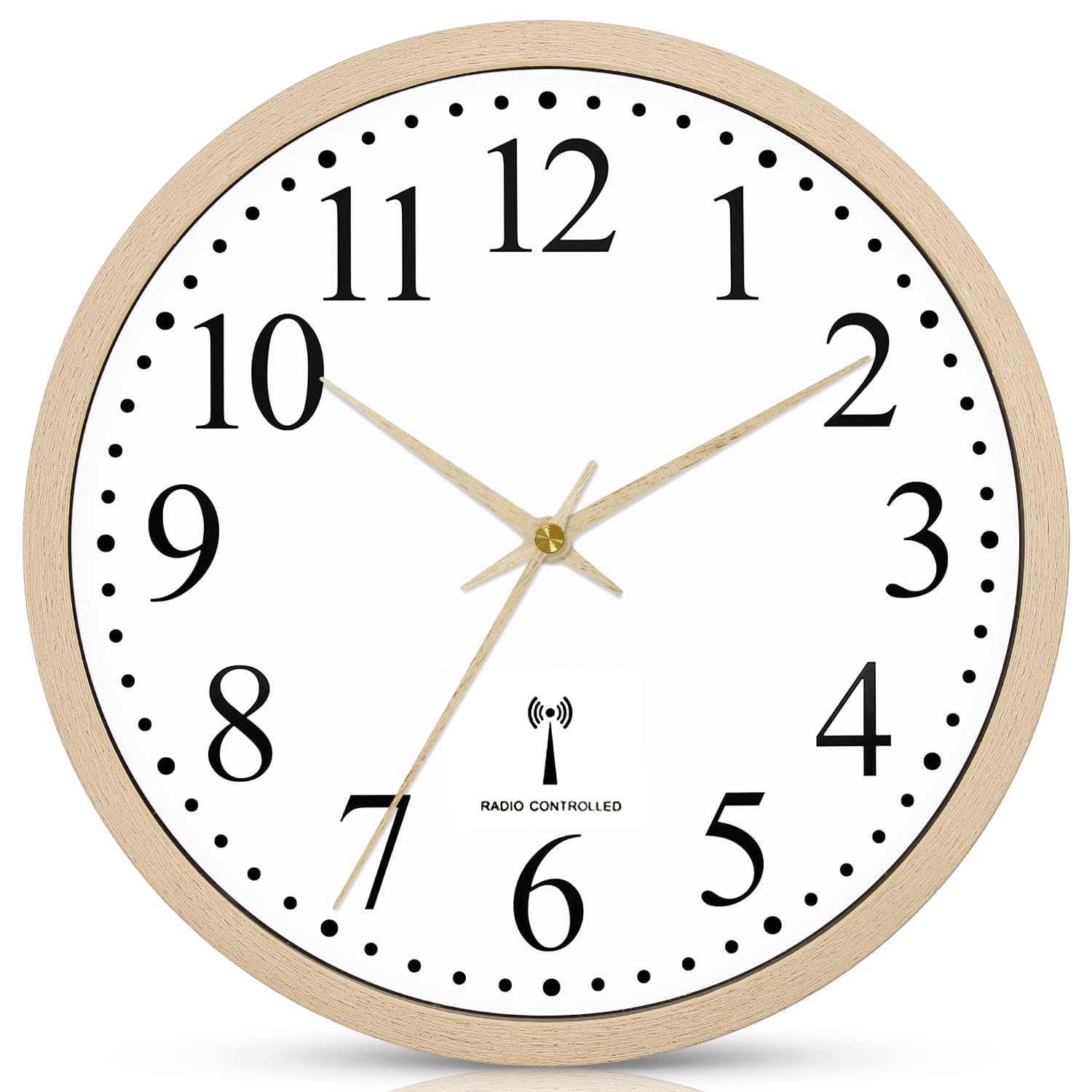 Ziprote Funk Wanduhr, Funkuhr Wand Lautlos Beige Wohnzimmeruhr Funkwanduhr Geräuschlos 25cm küchenuhren Modern Wanduhren Deko für Küche Wohnzimmer Büro (Beige)