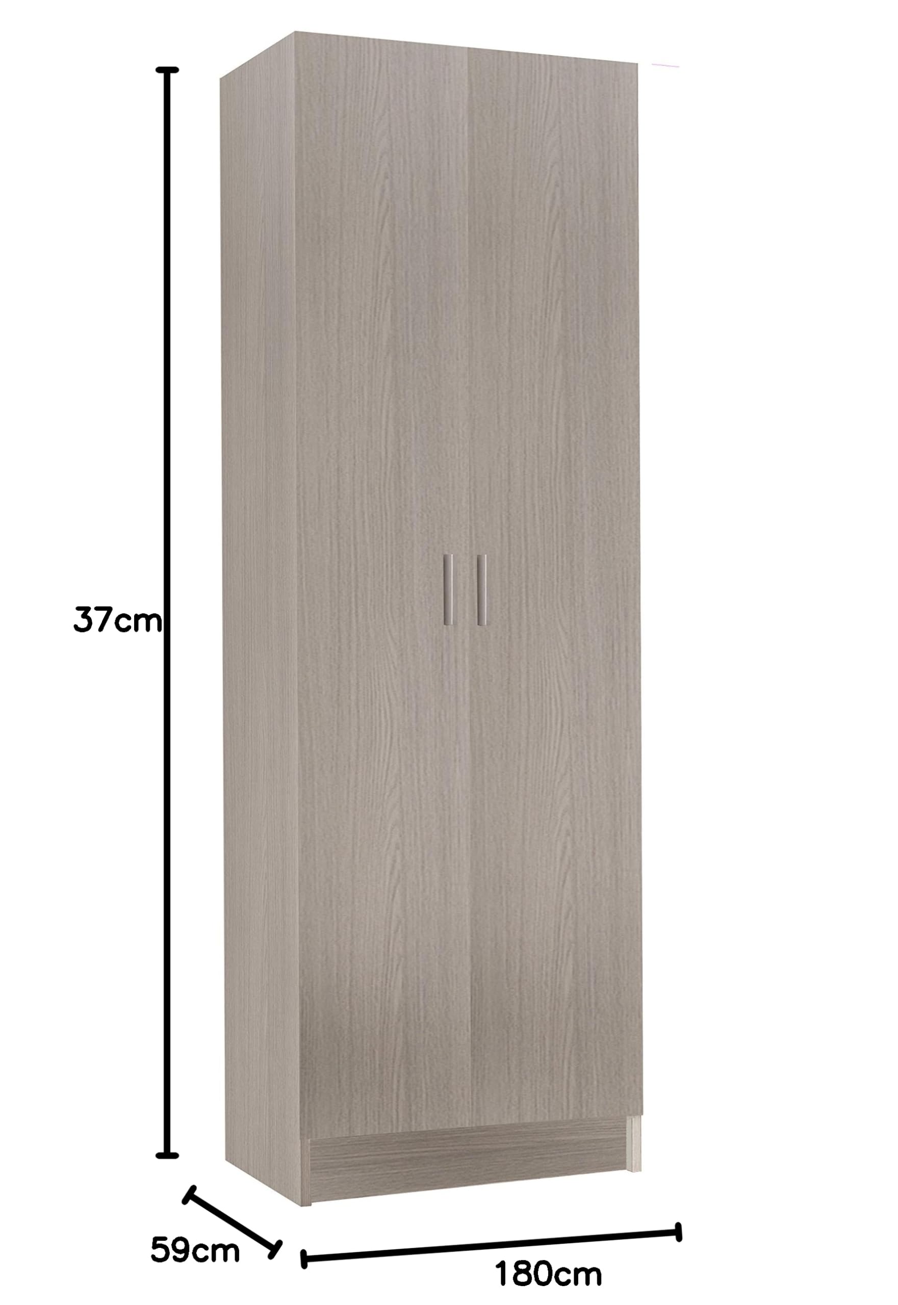 Habitdesign Armario Multiusos Estrecho 2 Puertas 3 Estantes, 180x59x37 (AltoxAnchoxFondo - en cm), Armario Auxiliar Estrecho Color Roble