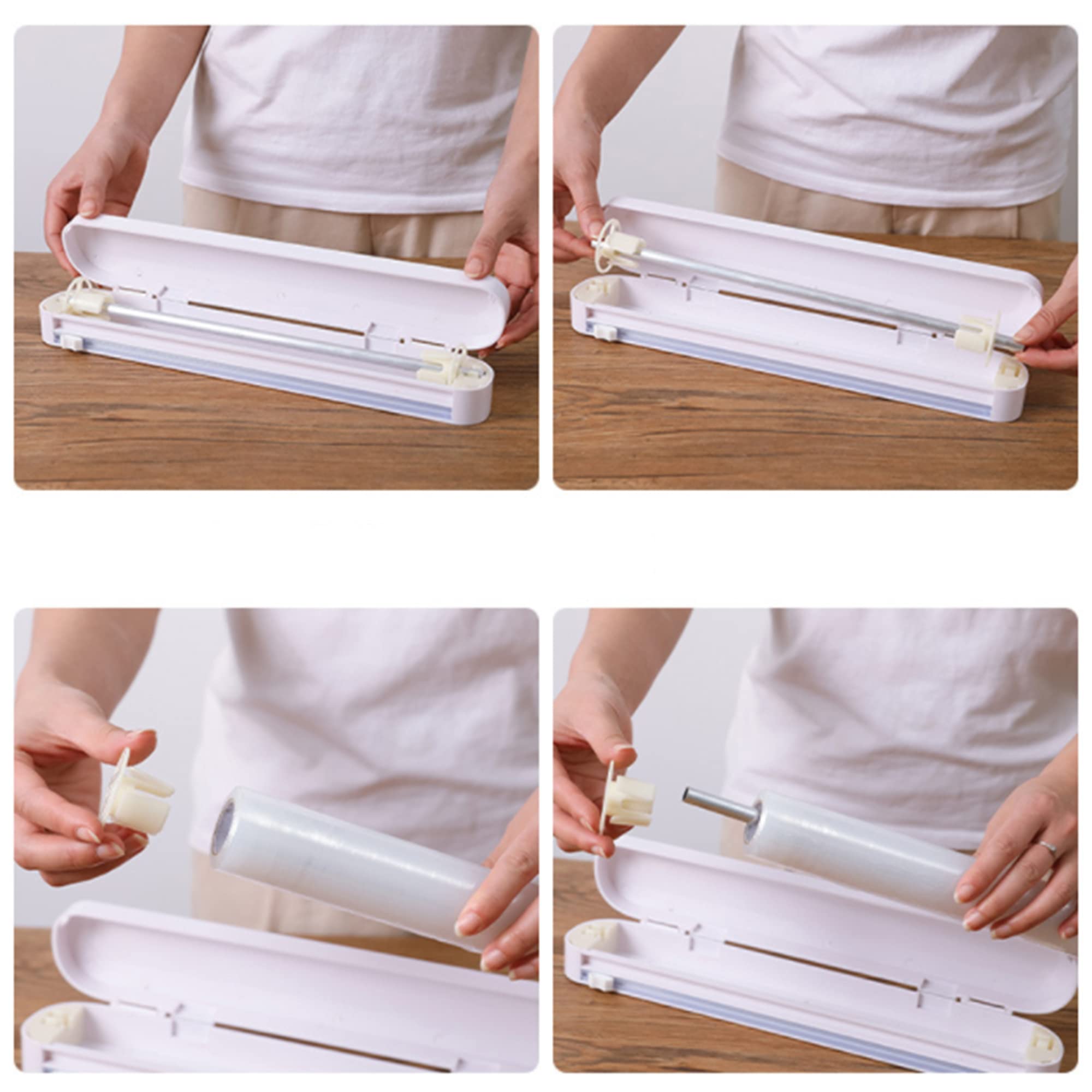 SUQ Distributeur de Film Étirable à Ventouse, Dérouleur Coupe-Film Papier, Coupe-Film en Plastique Réutilisable pour Film Alimentaire, Feuille d'Étain, Cuisine à Domicile, Restaurant, Sans BPA (Blanc)