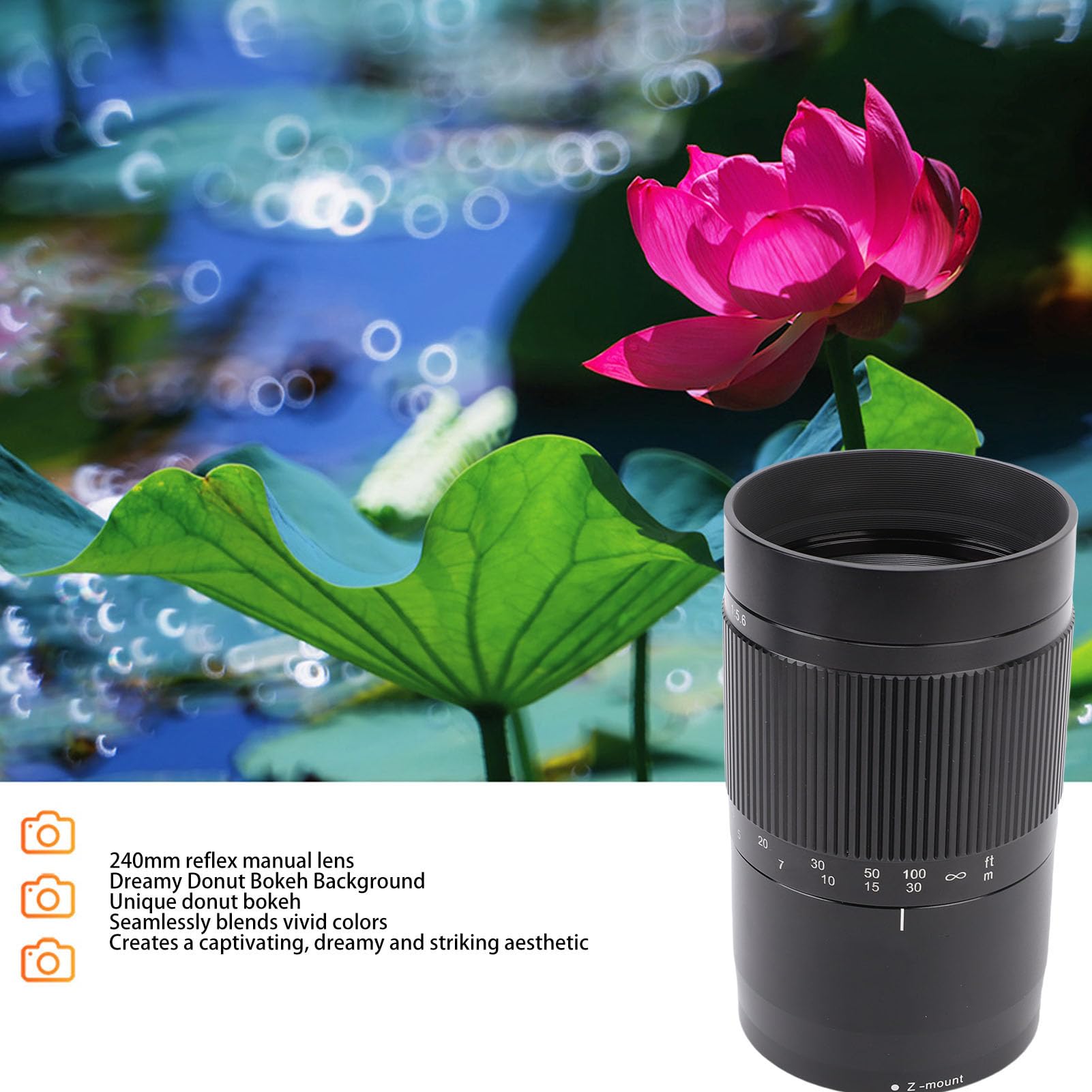 Yctze 240 Mm F5.6 Odruchowy Obiektyw dla D850 D810 D780 Z Mount Bezlusterkowy Kamera Aluminium Optyczne Szklane Szklane Pełna Ramka MF Z Filtra 67 Mm do Portretu Fotografia Kwiatowa