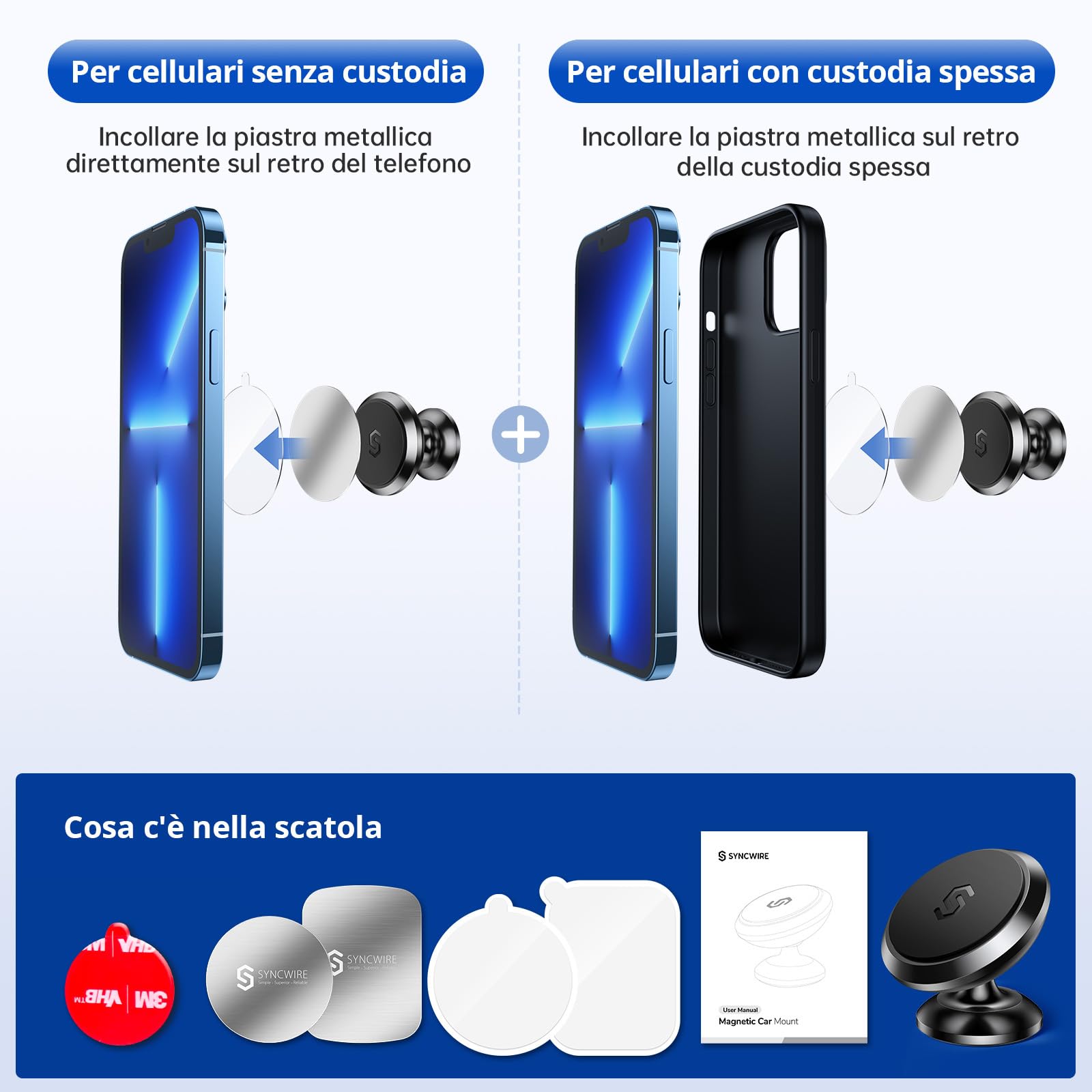 Syncwire Porta Cellulare Magnetico Auto - Universale Supporto Telefono Auto Smartphone Calamita Portacellulare Compatibile con iPhone 11/11 PRO/XR/X/XS/8/7, Samsung Galaxy, Xiaomi, Huawei, LG ECC.