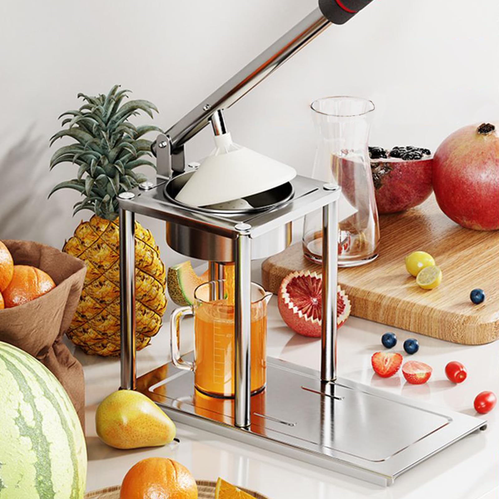 Presse-agrumes manuel, presse-oranges, presse-agrumes professionnel, qualité gastronomique, poignée ergonomique EVA, acier inoxydable 304 de qualité alimentaire, argenté, 2 têtes de centrifugeuse