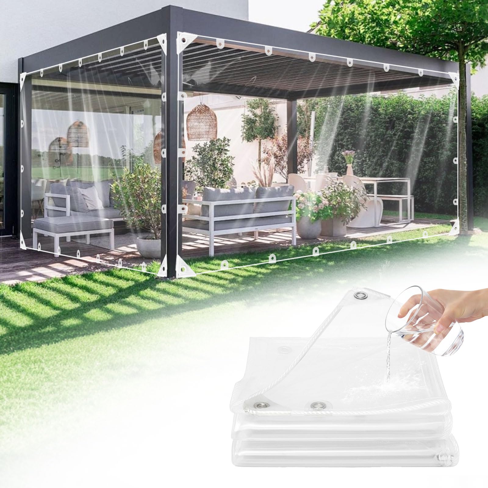 GKXLH Tarpaulin Waterproof Heavy Duty - Upgraded Resistant PVC Clear Tarpaulin 3m x 3m, Thicken 400 g/m² Outdoor Garden Large Tarpaulins, Frost-Resistant, Windproof Transparent Tarp for Outdoor Use — image 1