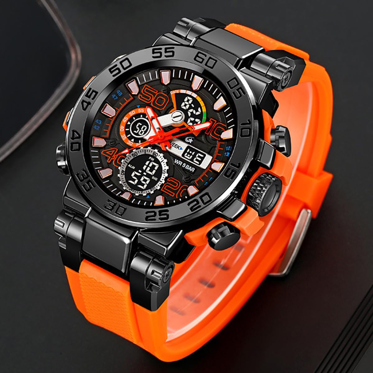 findtime Orologio da uomo sportivo militare impermeabile digitale analogico orologio tattico esterno grande quadrante orologi da polso Dual Time LED luminoso sveglia cronometro Relojes para Hombres
