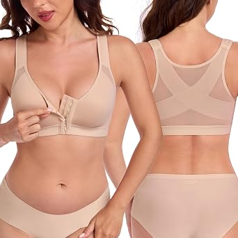 HACI Womens Front Closure Posture Bra Back Support Full Coverage Wirefree Padded Everyday