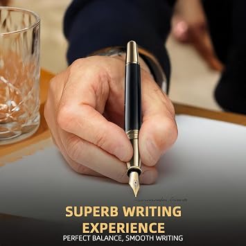 Luxury Fountain Pen Gift Set For Writing Smooth, Fine Nib, Includes Refillable Ink Converter &10 Black 3.4mm Ink Cartridges Metal Pen,Journaling Fancy Pen