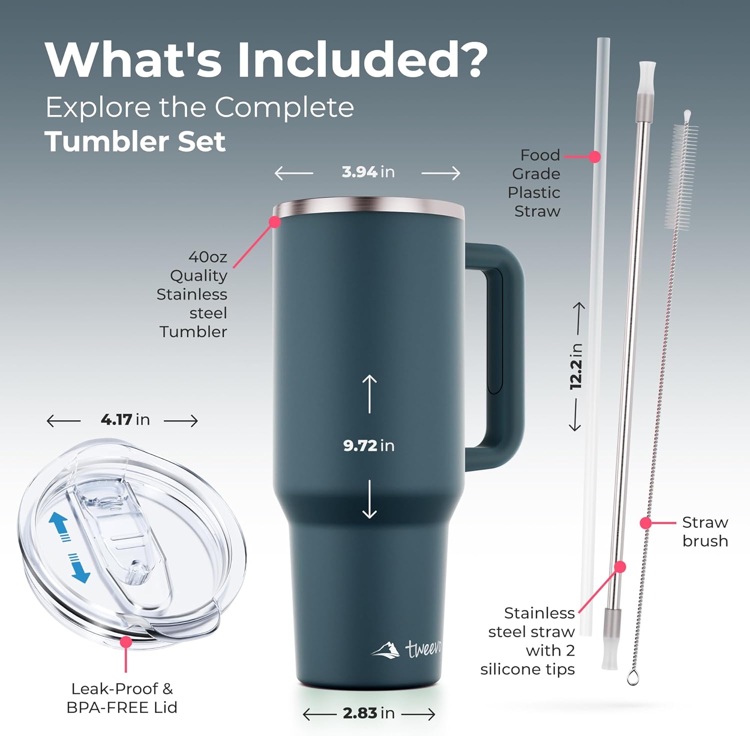 40 oz Tumbler With Handle and Straw Made of Stainless Steel - Double Wall Vacuum Insulated Tumbler With Lid - Sweat Proof Easy Grip, BPA-Free, Dishwasher Safe Tumbler (Charcoal) - Image 5