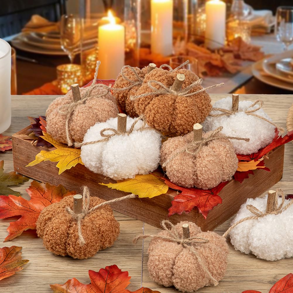9er-Set Künstliche Samt-Kürbisse 8cm Künstlicher Kürbis für Herbstdeko | Tischdekorationen DIY-Herbstdekorationen, Herzstück für Herbsthochzeit, Herbst-Wohnkultur, Thanksgiving-Dekoration