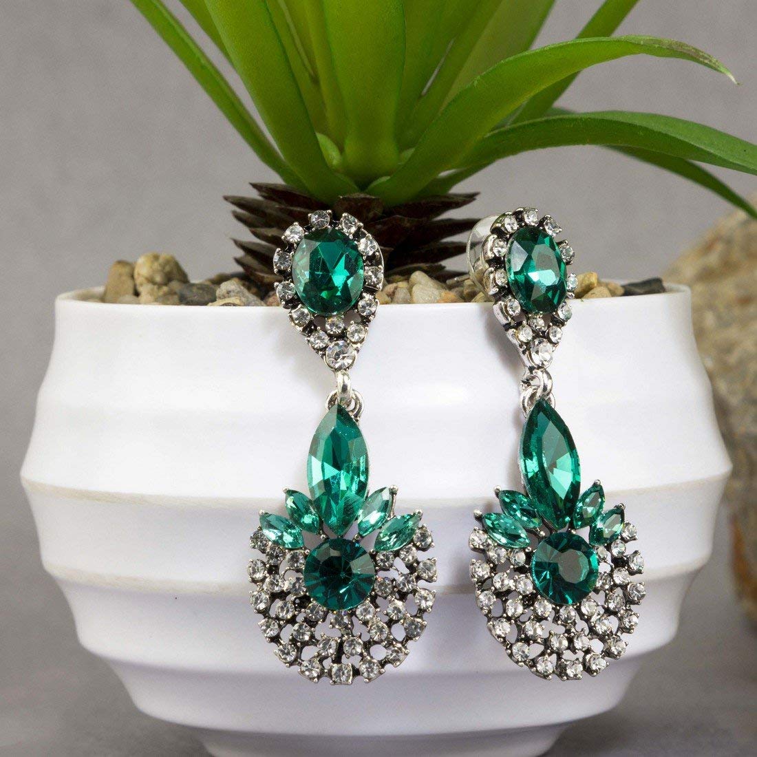Crystal Danglers Earrings Girls Silver Plated