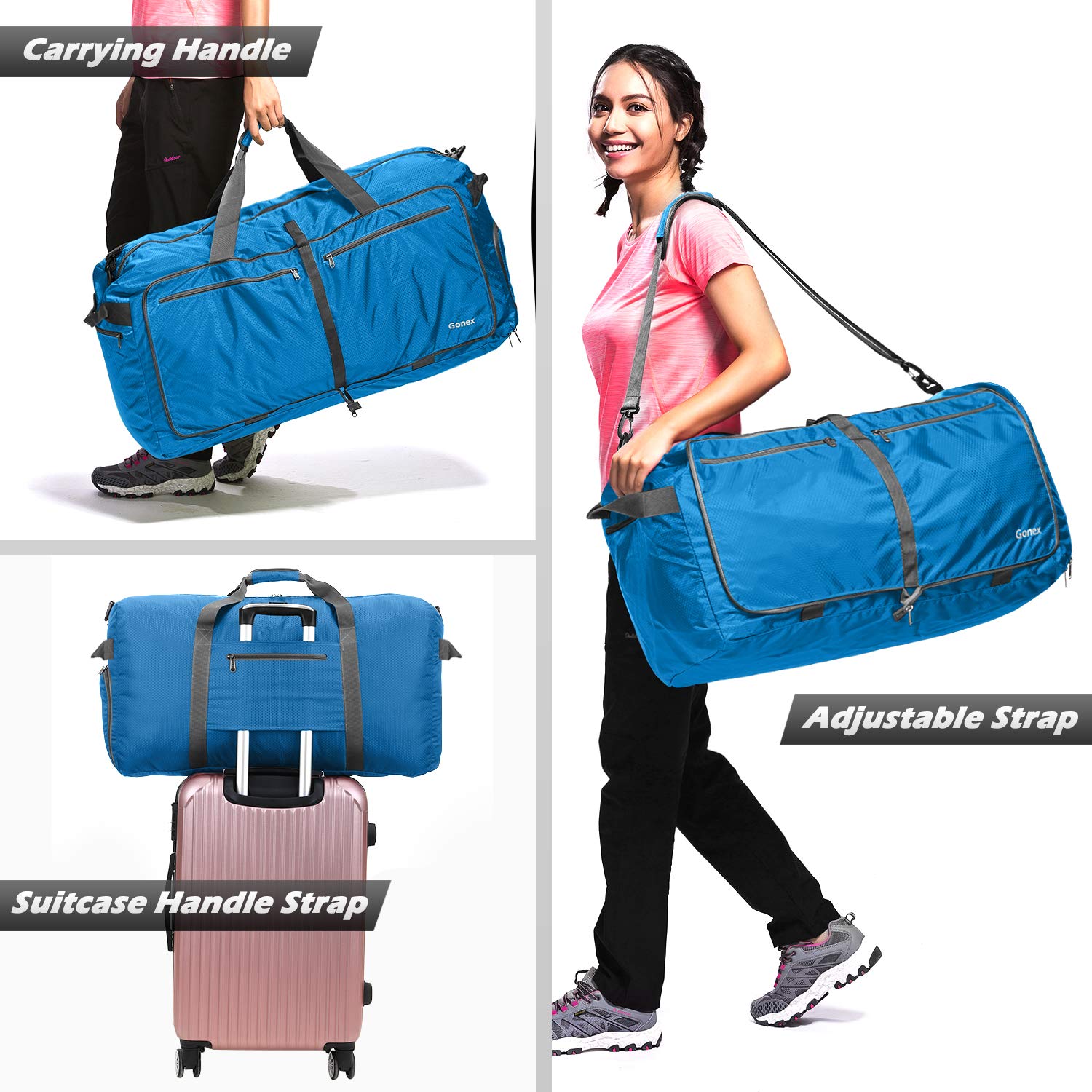 Gonex Składana torba podróżna z przegródką na buty, pakowalna, lekka, wodoodporna, duża torba na kemping, siłownię, torba weekendowa, 40 l, 60 l, 80 l, 100 l, 150 l