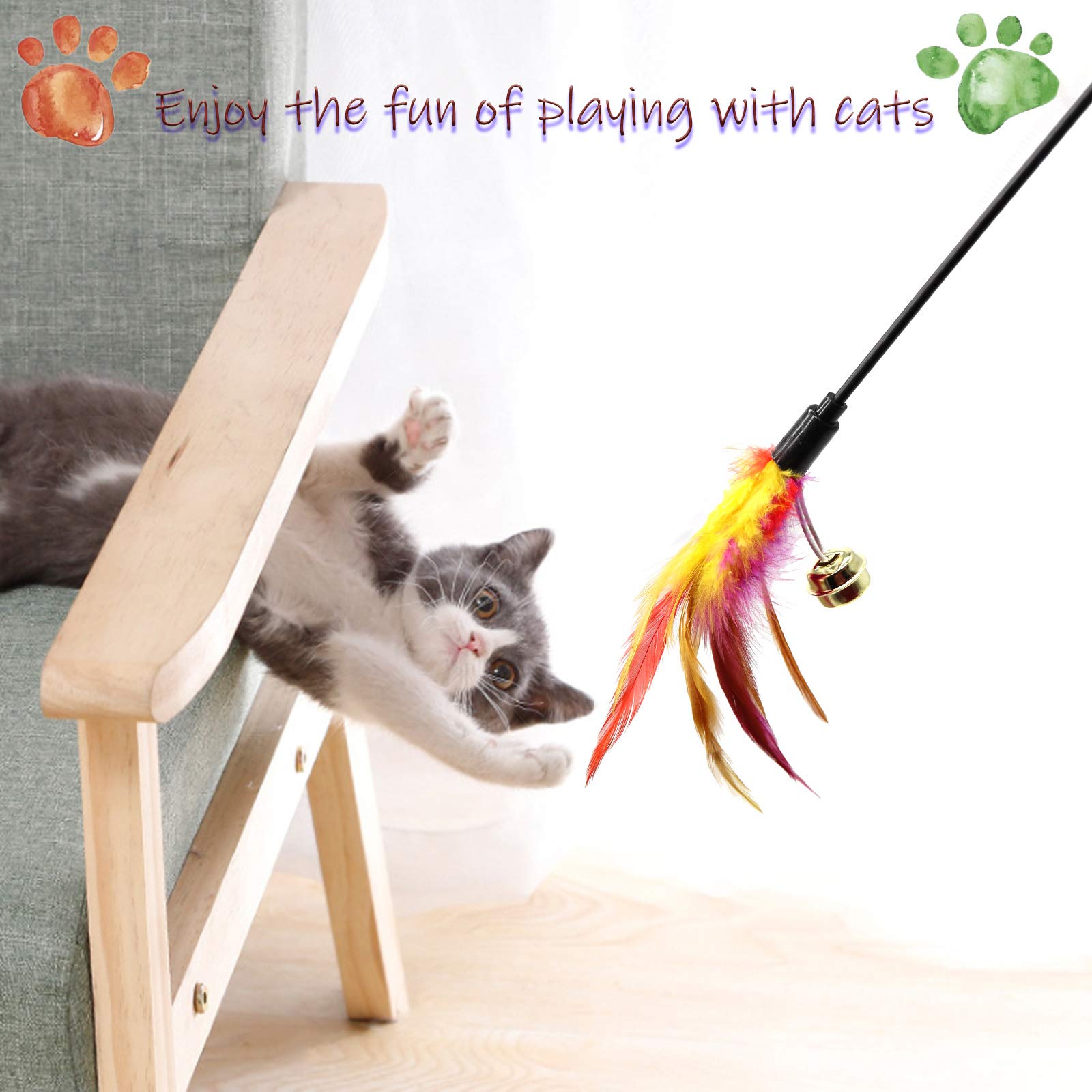 3 Bacchette Con Piume Per Gatti - Giocattolo Interattivo Con Cordini Colorati Per Giochi Indoor