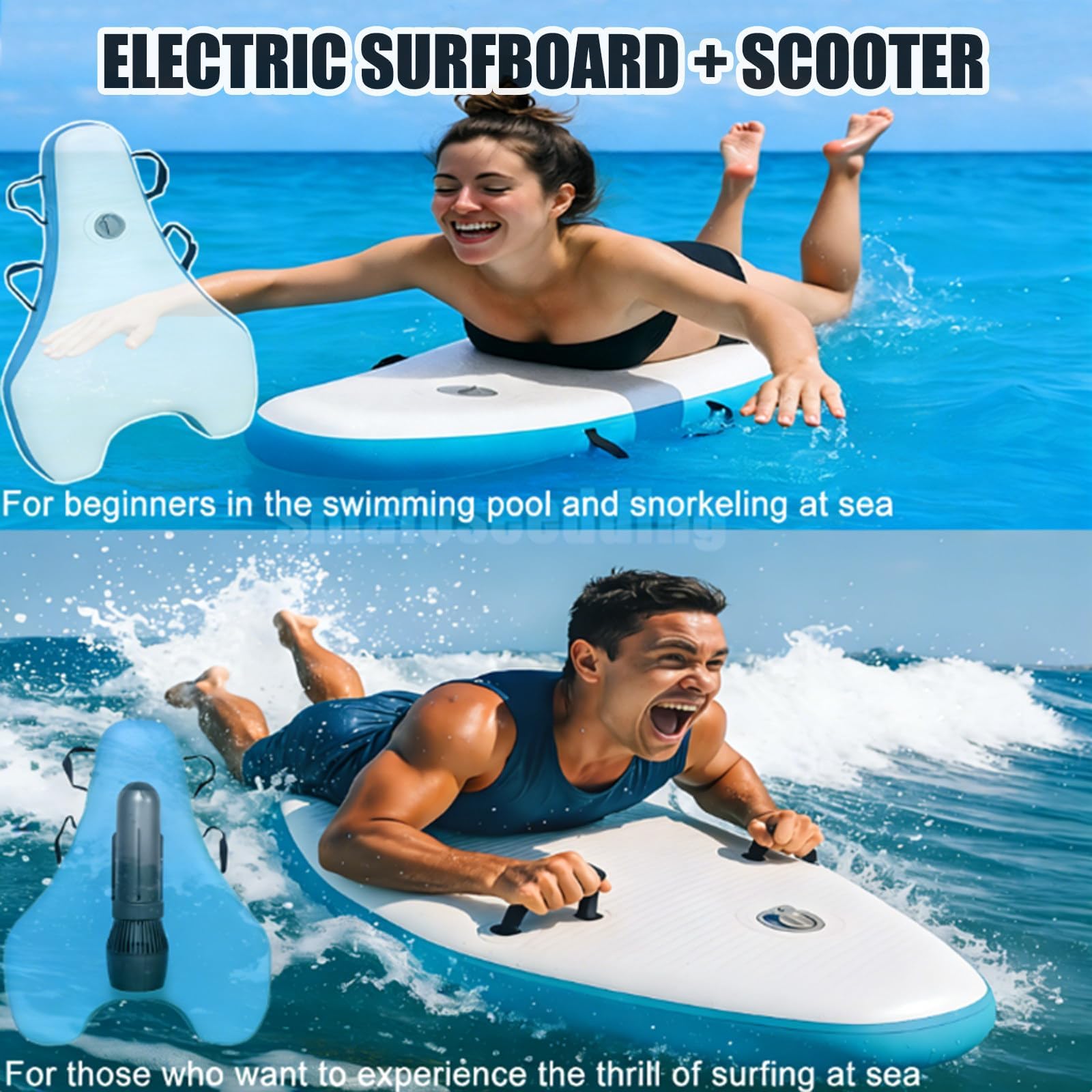 Tabla de Surf Eléctrica Jet Board, Scooter Acuático Motorizado 500W/700W | Velocidad 3–7/9km/h, Modo Dual, Autonomía 40–130min, Profundidad 40m, Carga 115kg, Paddle Surf Hinchable