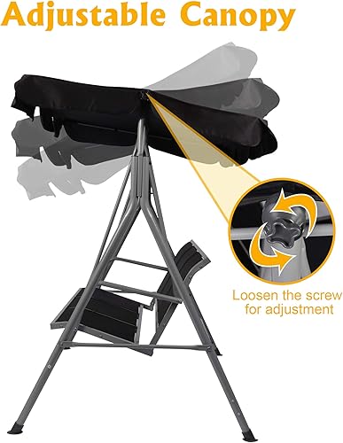 Miniatura 3 de Columpio de patio para 3 personas con toldo convertible, marco resistente a la intemperie y asiento transpirable, cómodo banco de columpio al aire