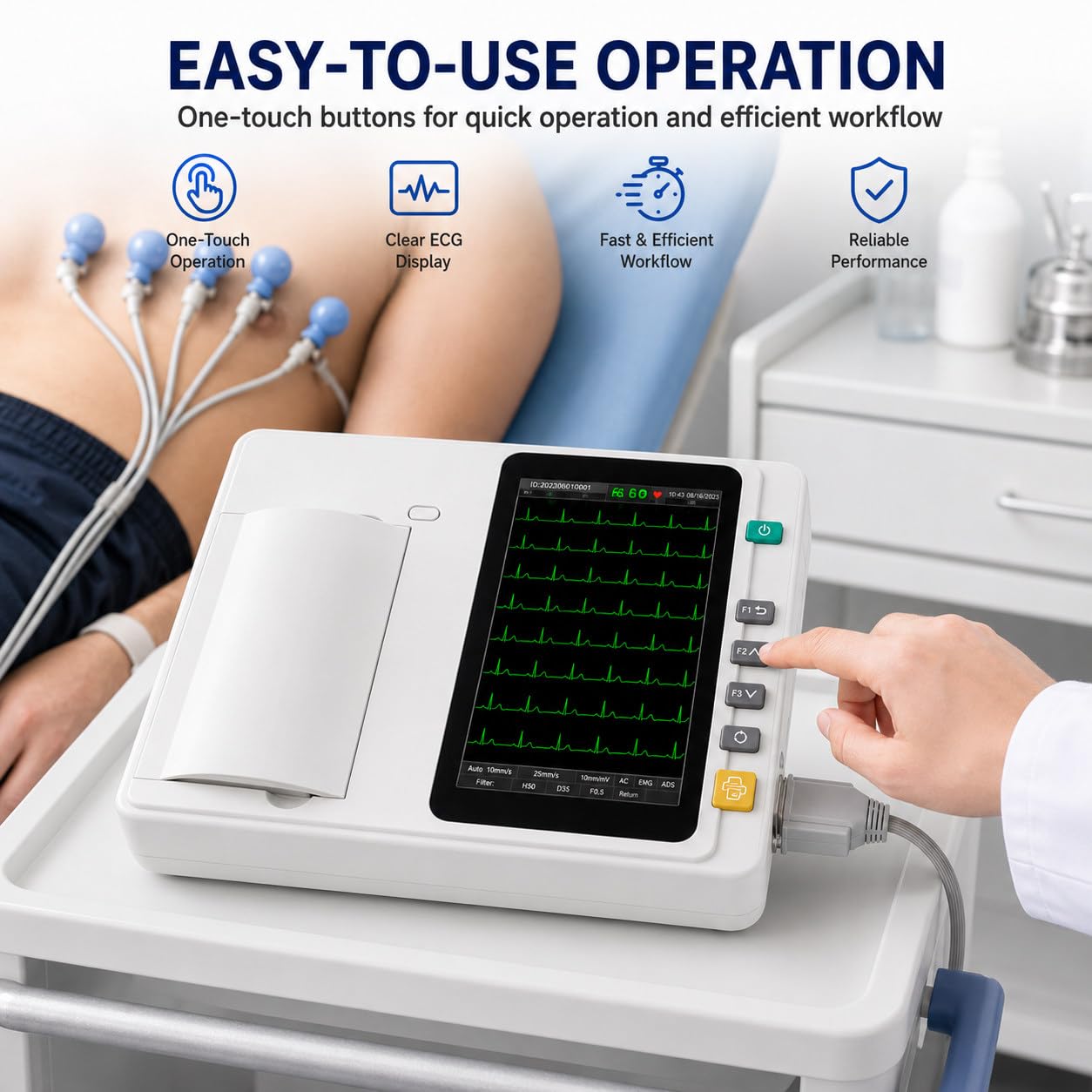 Macchina ECG Elettrocardiografo Portatile 3 Canali 12 Derivazioni