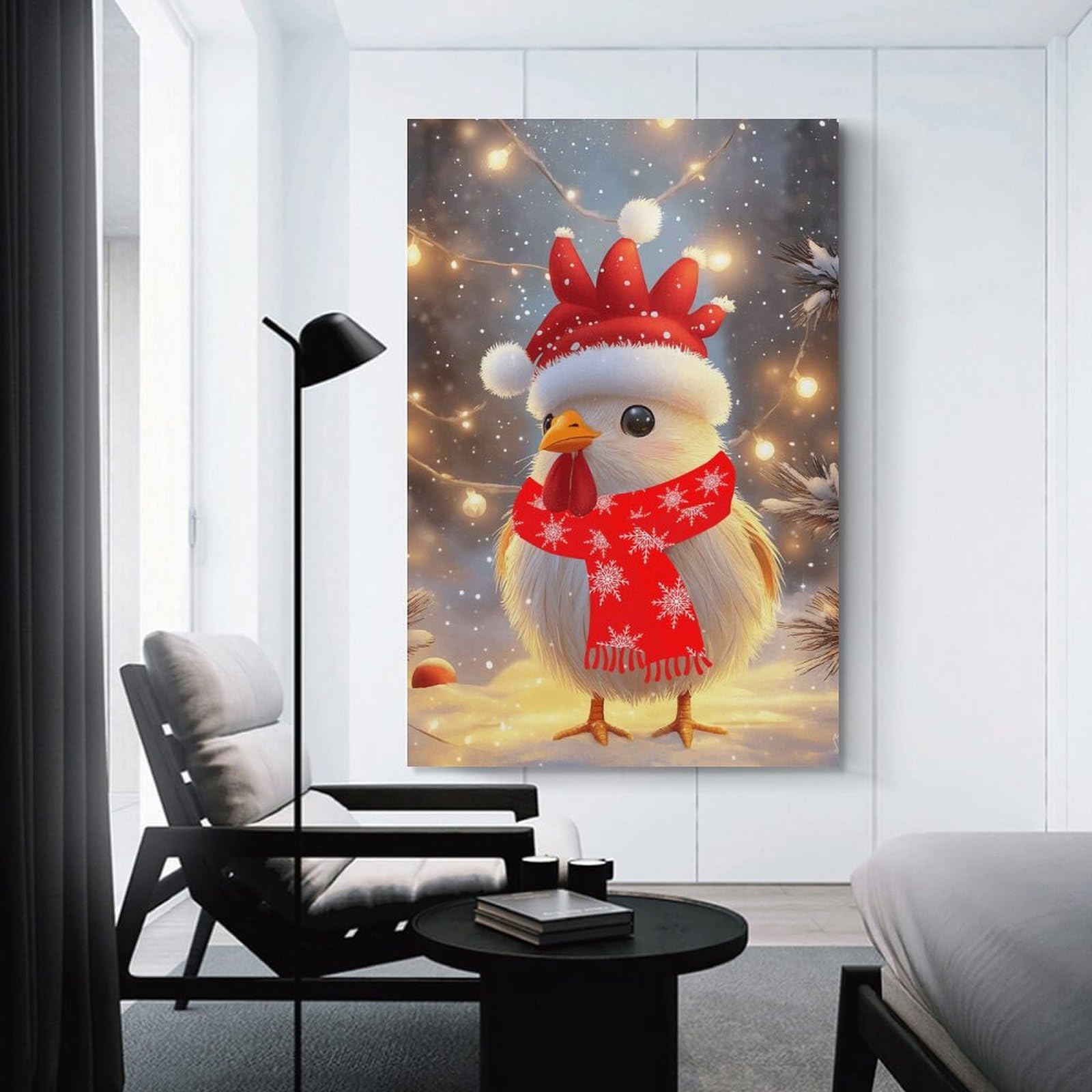 Junmoney Canvas Art Print Christmas Chicken Cute, 12x18inch(30x45cm), for Office, Study Or Home Workspace, Home Office Artwork with Decorative Appeal