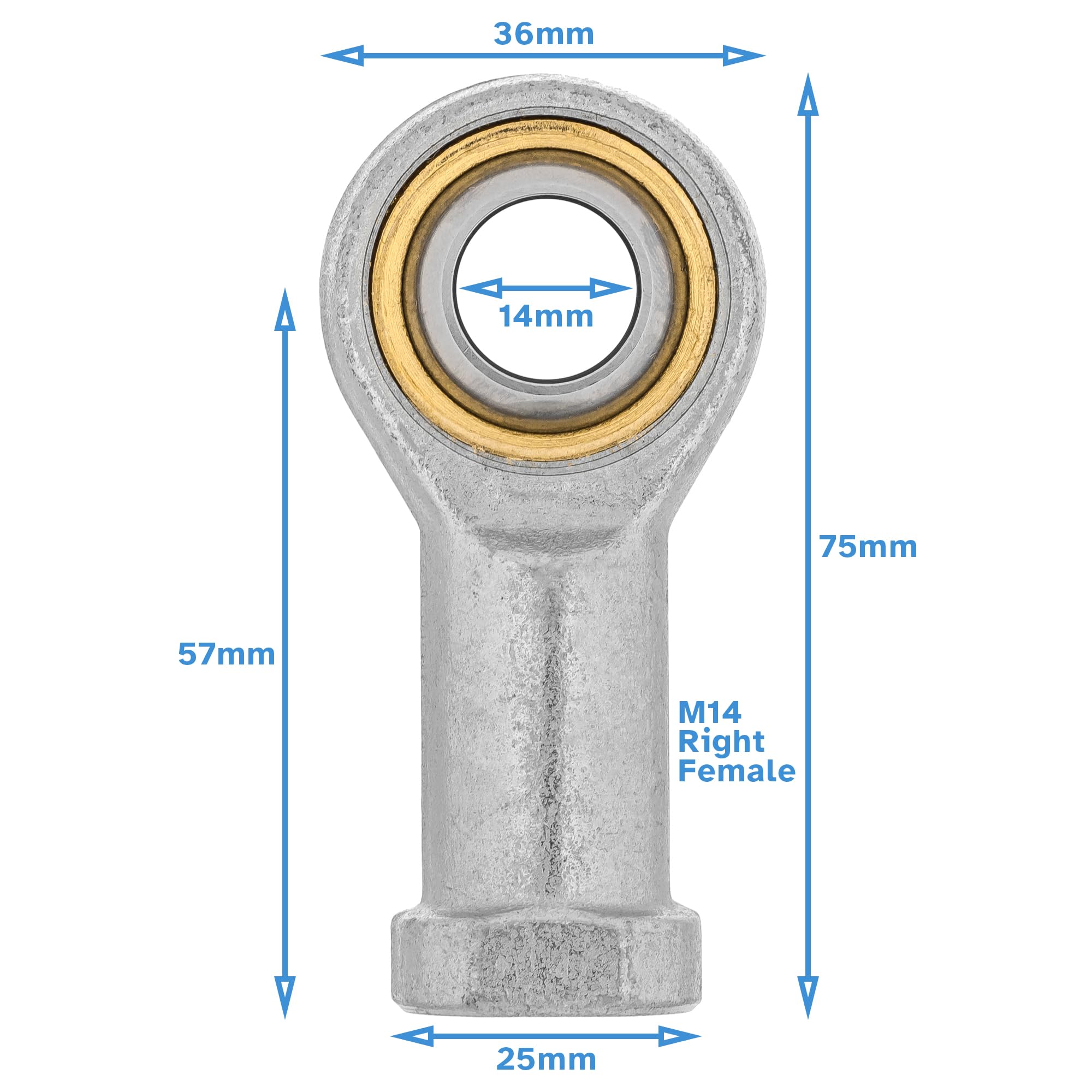 HALLMERS 14mm Bore M14 Female Right Hand Thread Rod End Bearing Metric Rose Joint - Heim Spherical Swivel Threaded Shaft Eye Hardware Steering Control Linkage