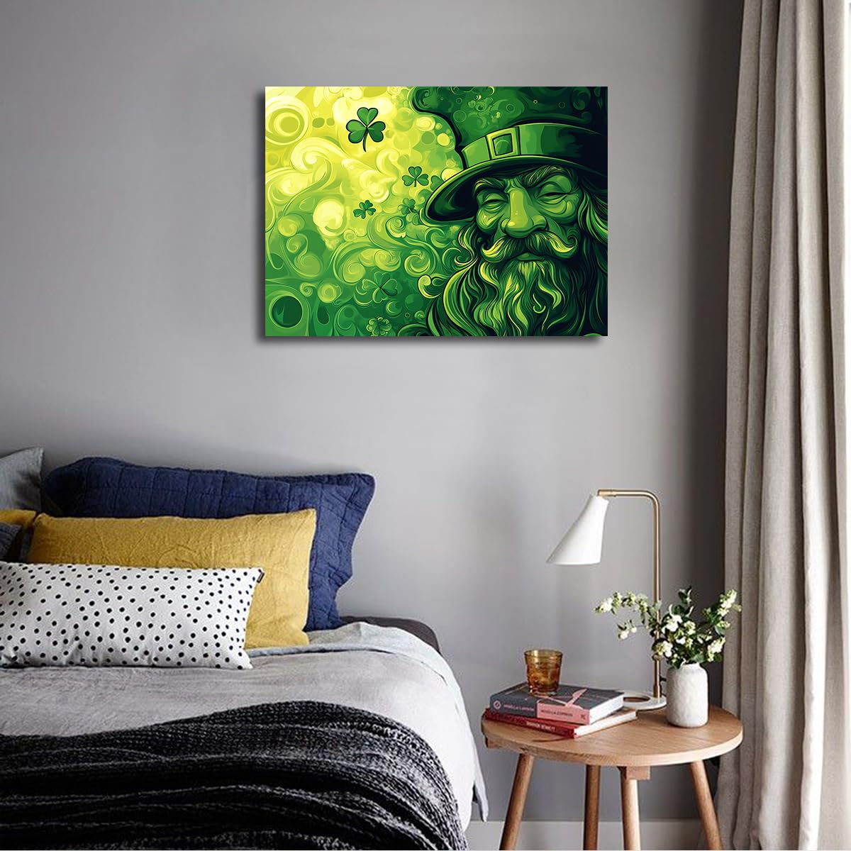 TOANGWALL St. Patrick's Day obraz na płótnie zielony kapelusz i broda wirujący wzór świąteczny irlandzki obraz ścienny obraz na ścianę plakat druk do dekoracji salonu 40 x 50 cm