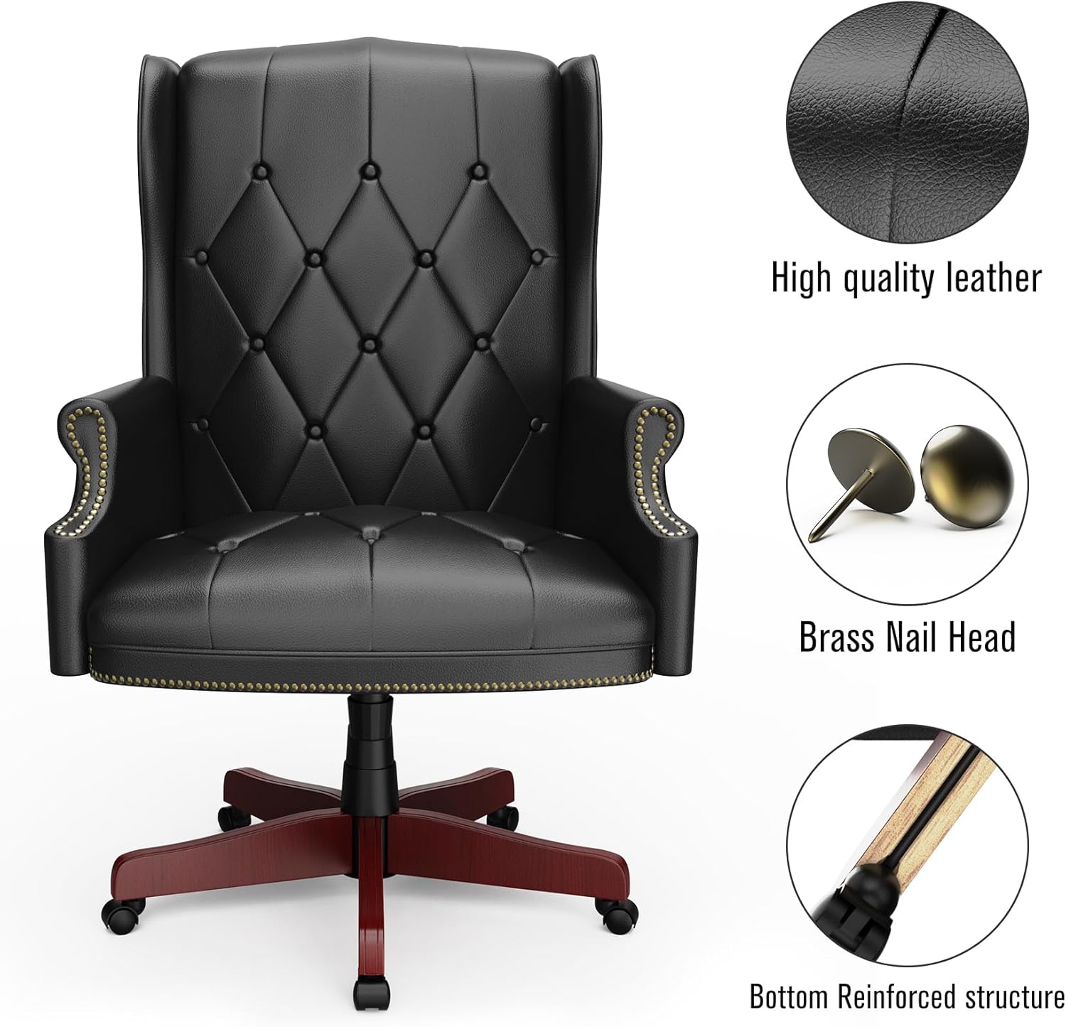 330LBS Executive Office Chair, Ergonomic Design High Back Reclining Comfortable Desk Chair, Thick Padded Seat & Backrest, PU Leather Desk Chair w/Smooth Glide Caster Wheels for Home Office - Black