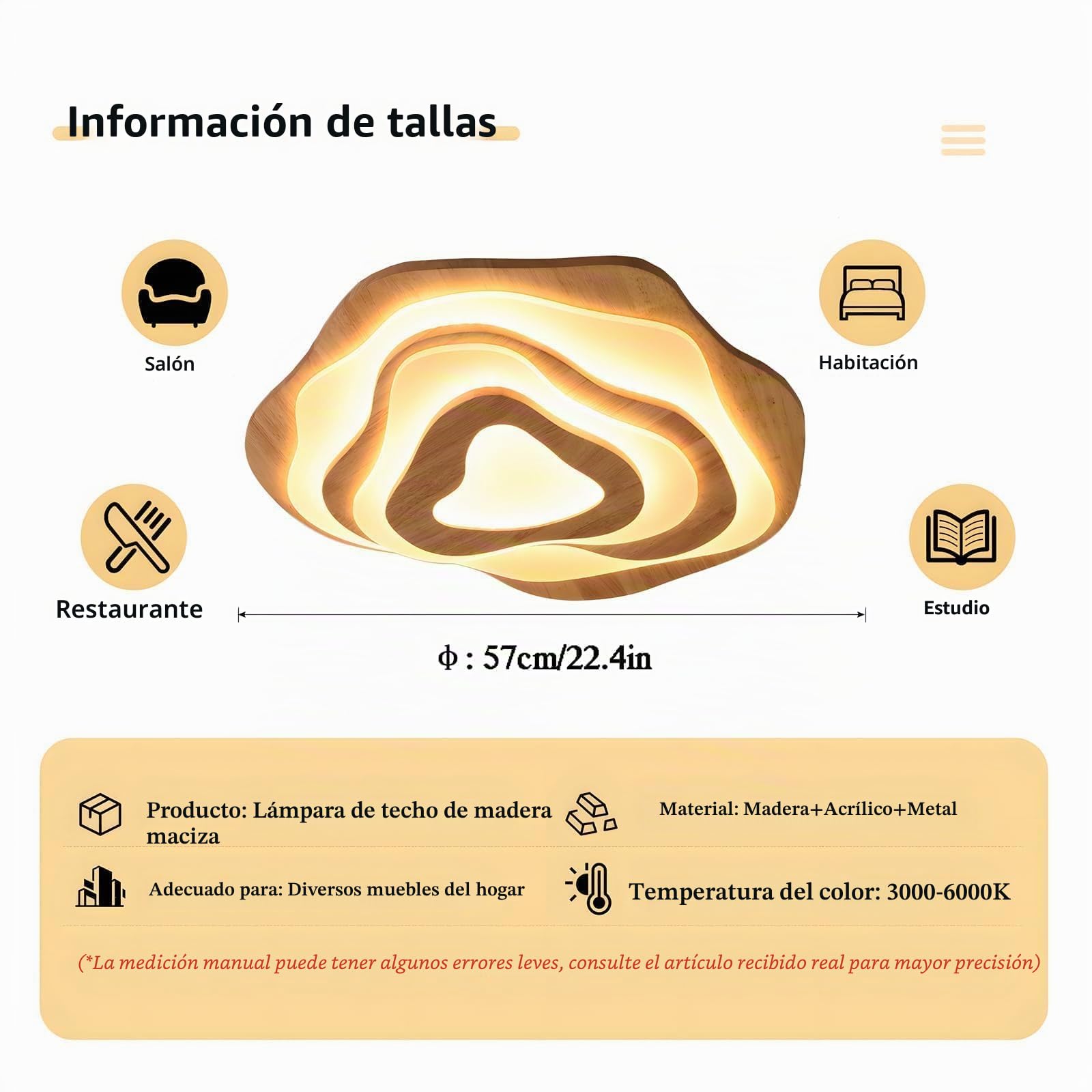 Plafón LED De Madera, Nubes Ø57cm 50W=3500lm, Plafón Regulable Para Dormitorio Infantil 3000K-6000K, Lámpara De Salón Pantalla Acrílica En Forma De Corazón, Lámpara De Techo Infantil Redonda