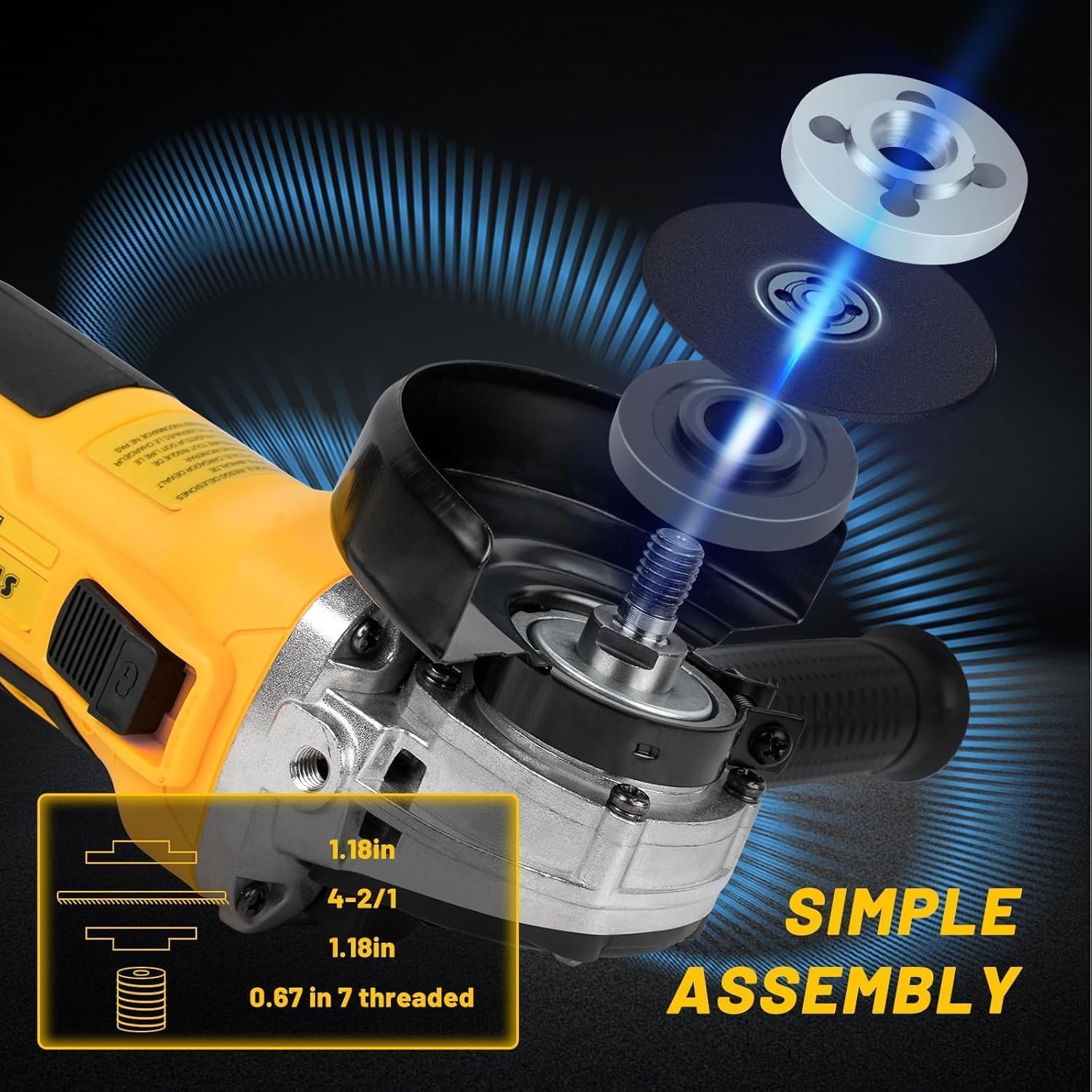 Cordless Angle Grinder for Dewalt 20V Battery (No Battery) 4-1/2" Blades Brushless Grinder,3 Variable Speed Up to 10000 RPM Battery Powered Angle Grinder，for Cutting, Griding, Polishing