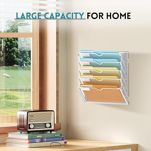 Miniatura 2 de SUPEASY Organizador de archivos de pared de 5 niveles, soporte de malla para correo de oficina, organizador de pared colgante para revistero para