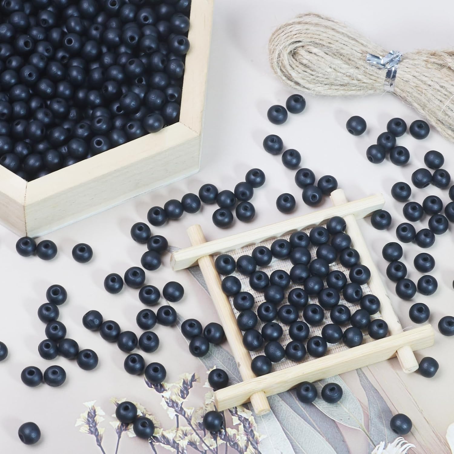 8mm Black Wood Beads 1400pcs Round for Keychain Jewelry Crafts image 4