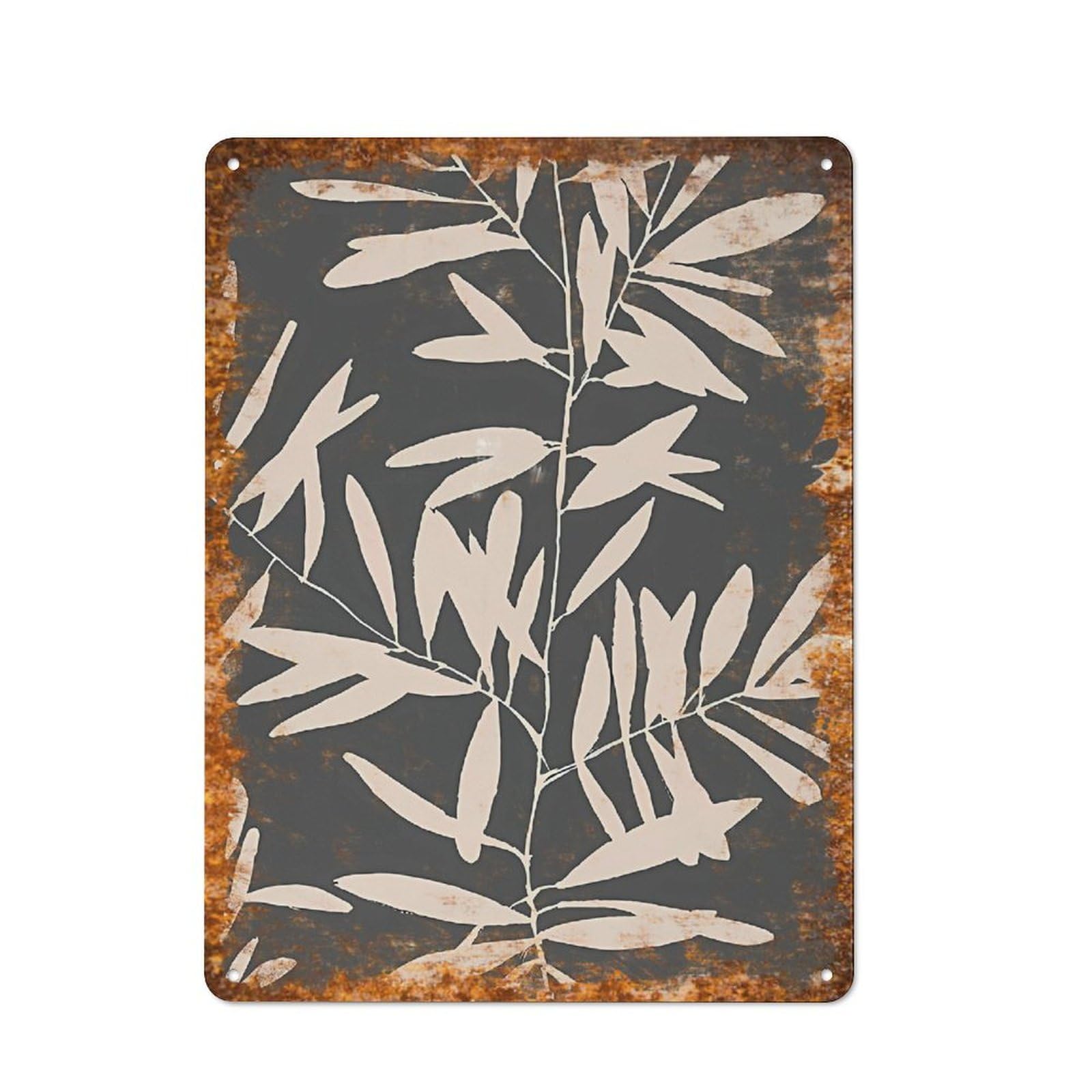 peiyeety Metal Tin Sign Retro Distressed Vintage Rustic Metal Bamboo Leaf Silhouette Print Wall Art Decor for Home Kitchen Bedroom Bathroom Farmhouse Living Room Office Apartment 12x16 Inch
