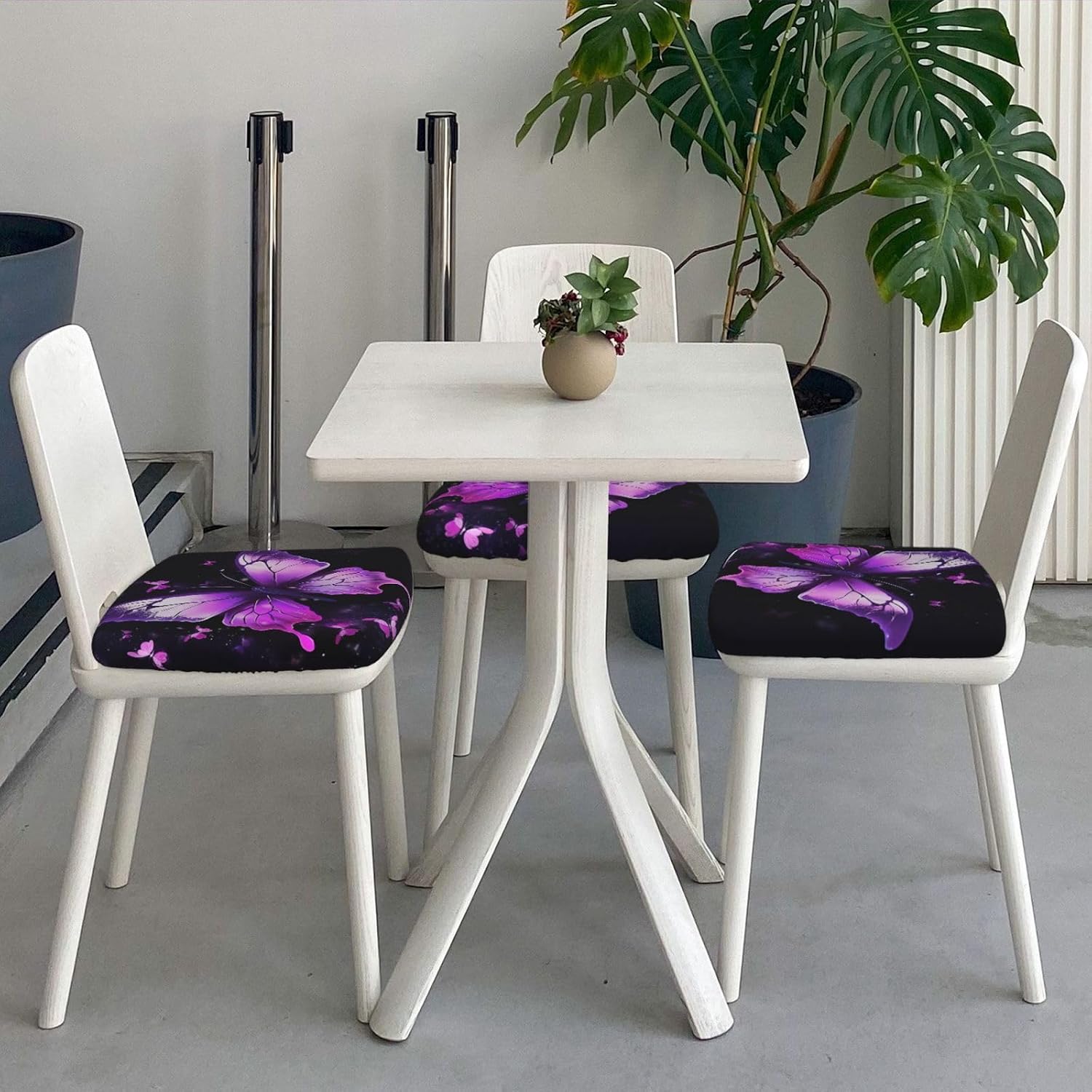 2PCS Stretch Seat Covers Set Butterfly Purple Chair Cover for Dining Room Removable Chair Seat Slipcovers