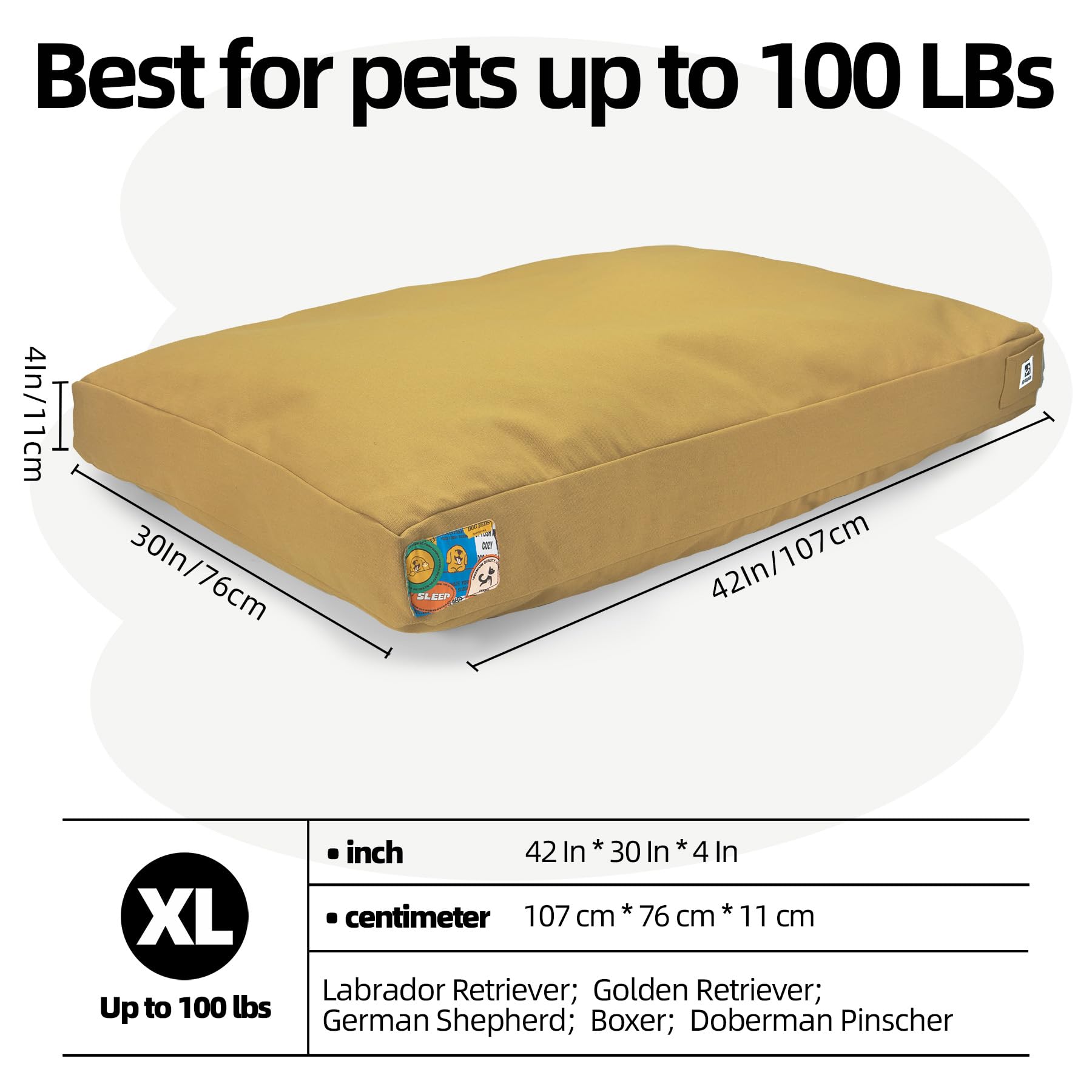 Sytopia 42'' Canvas Indestructible Outdoor Dog Bed with Waterproof Washable Removable Cover for Extra Large Dogs, Indoor and Patio Pet Pad, Yellow - image 4