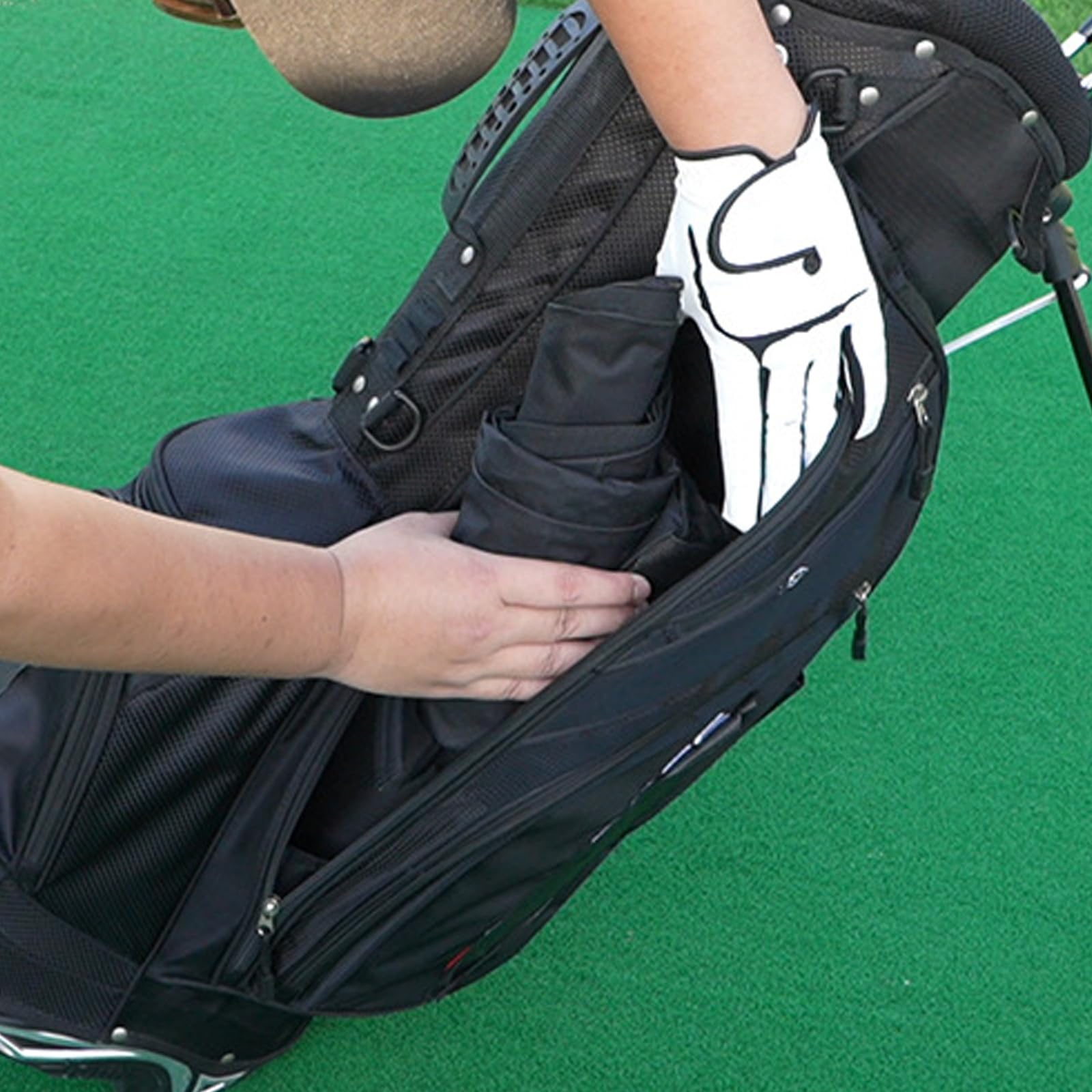 Bolsa de golf premium de poliéster con textura para golfista, bolsa esencial con múltiples bolsillos de almacenamiento para palos y accesorios