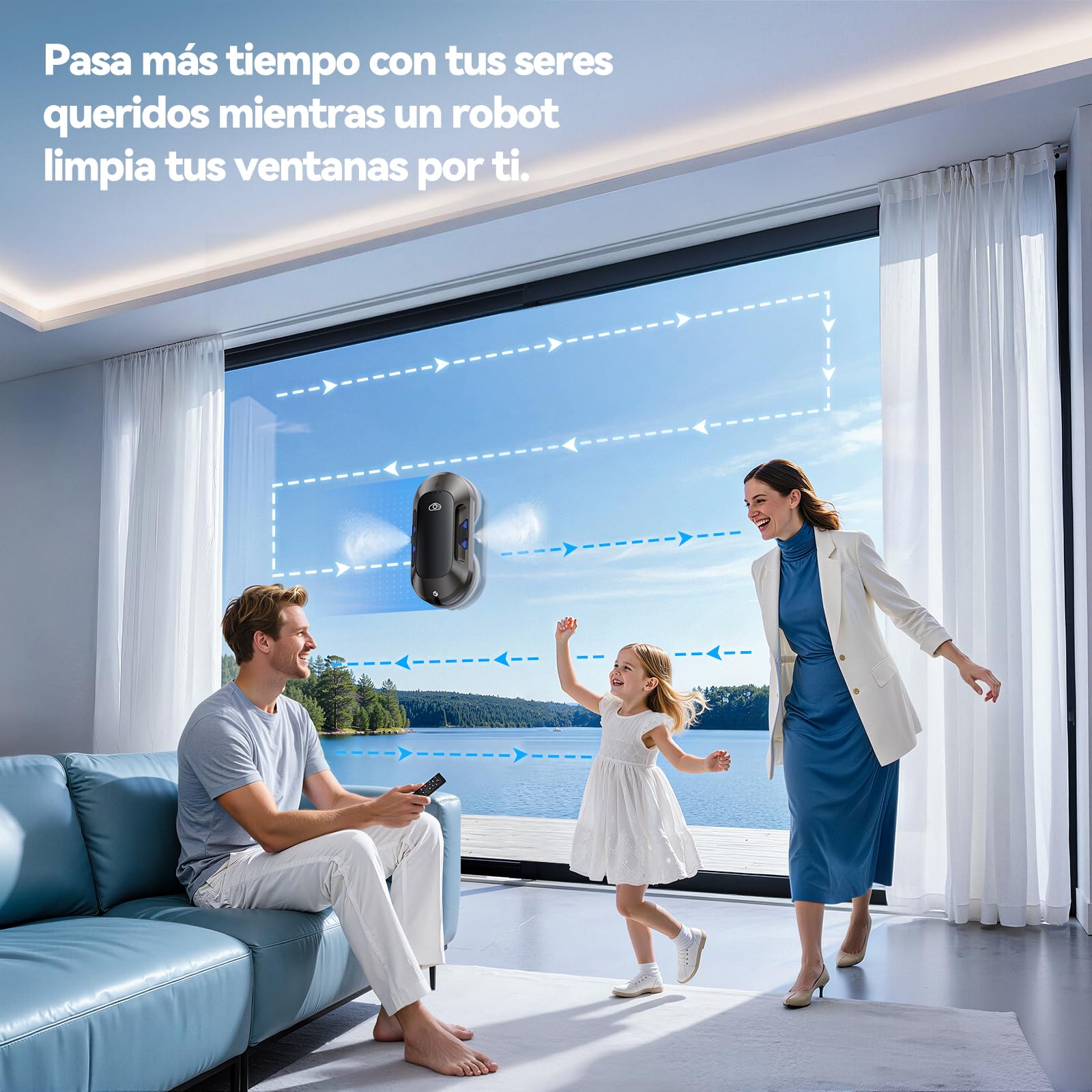 Robot limpiacristales con Función de Pulverización, Succión Turbo de 6500 Pa, 3 Modos de Limpieza y navegación Inteligente para una Limpieza eficaz de Ventanas, Modelo: W23D