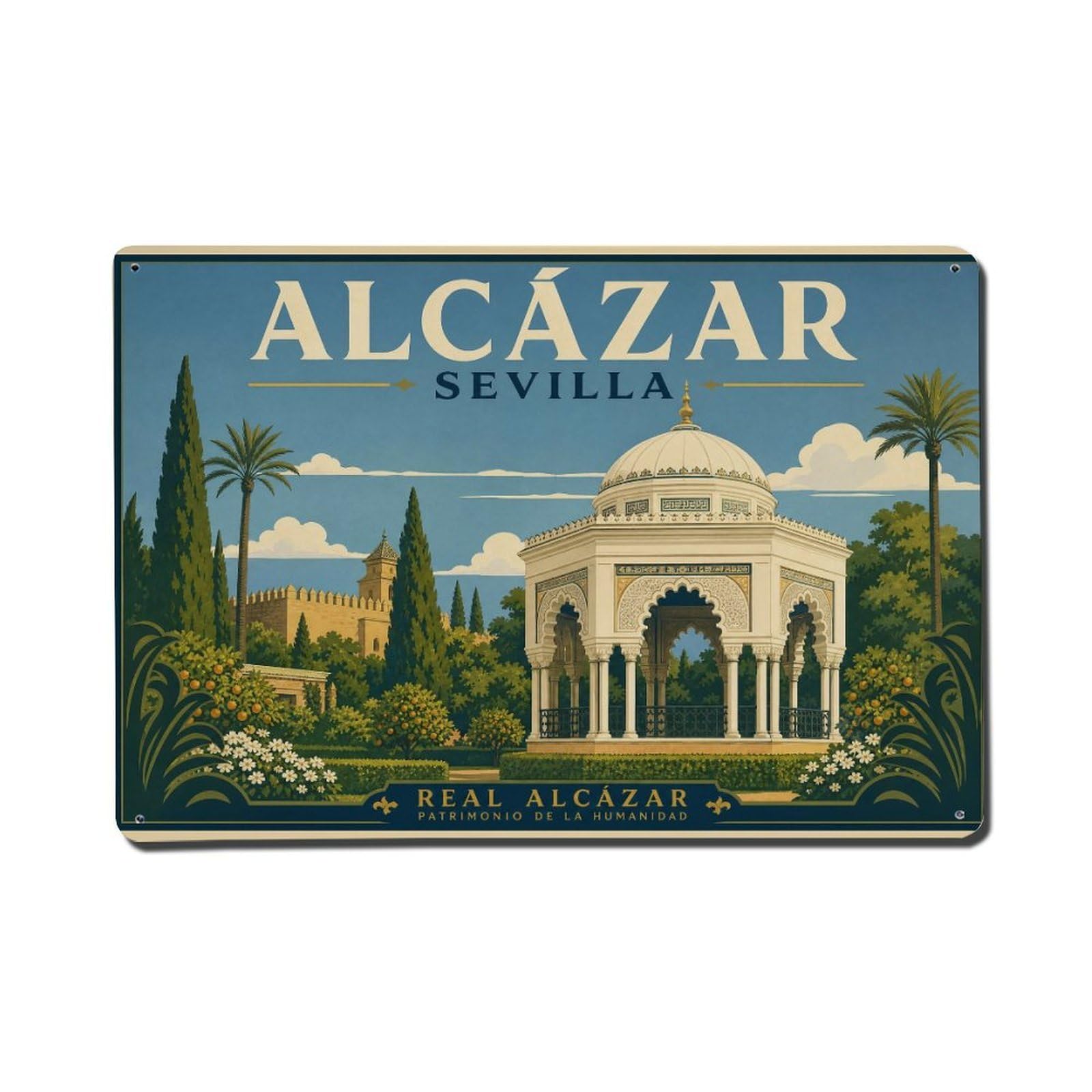 Yrnq 08X12inch Vintage Style Vintage Alcazar Pavilion Garden Gazebo Moorish Spain Metal Tin Sign