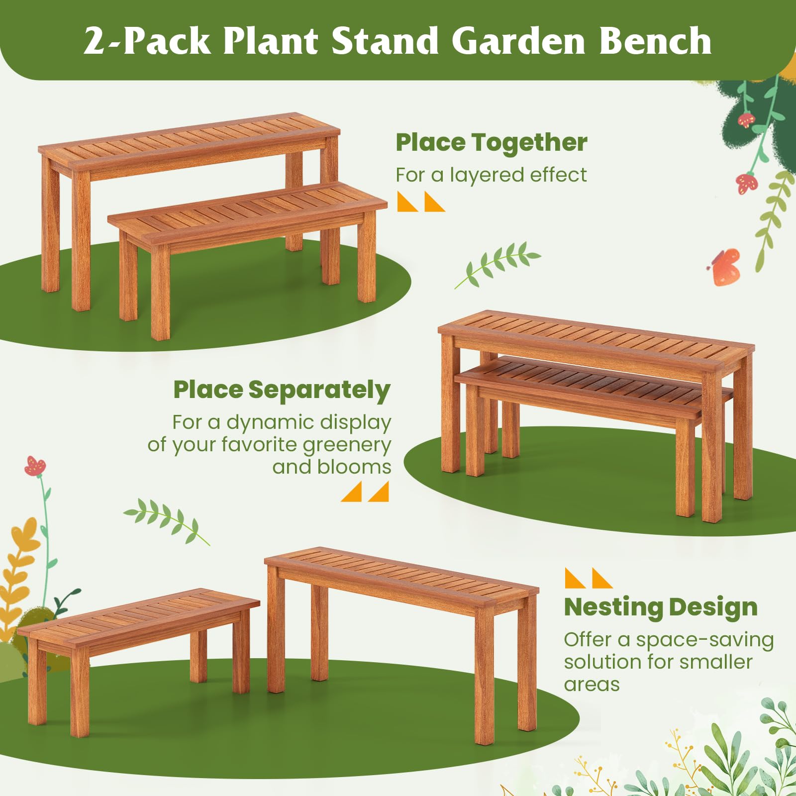 Outdoor Bench es Tangkula Outdoo Backless Bench, Solid Wood Patio