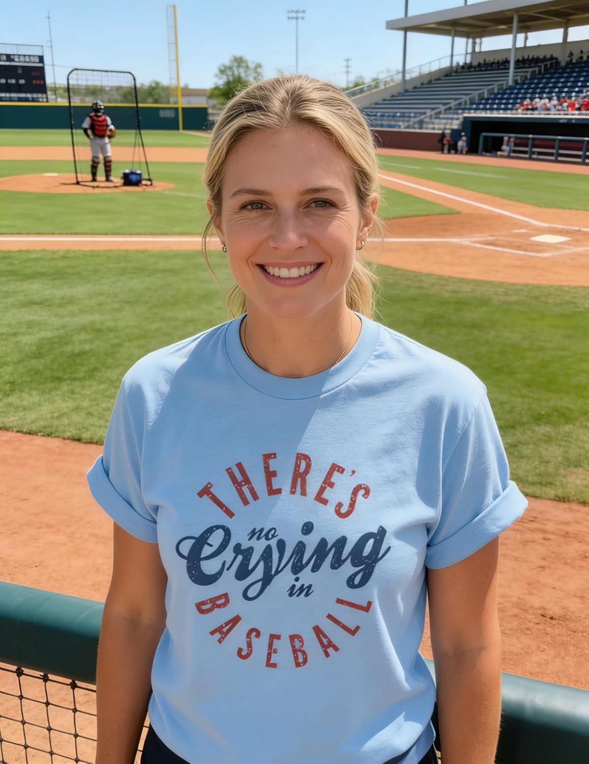 Softball Moms T-Shirt Women There's No Crying in Softball Mama Shirt Funny Softball Lover Graphic Tee Casual Tops