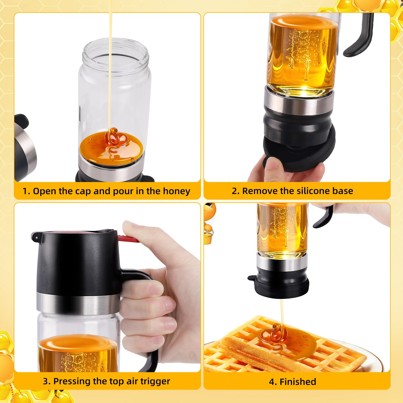 Dispenser Di Miele In Vetro 300 Ml: Antigoccia Dosatore Miele Con Manico - Ideale Per Mieles E Sciroppo, Salsa Di Soia, Altri Liquidi, Accessori Da Cucina