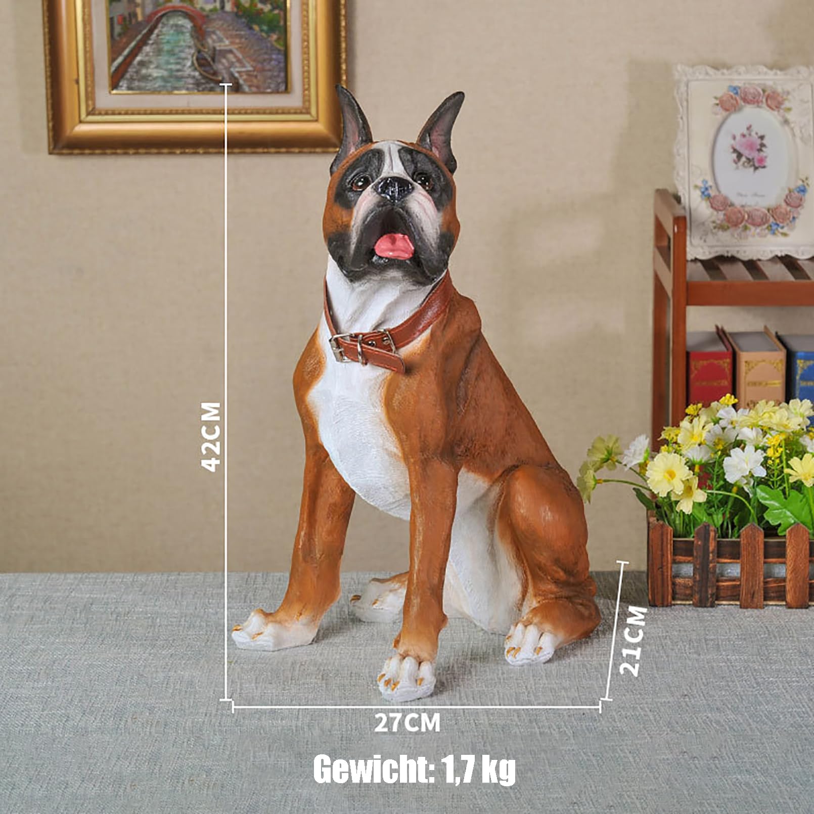 Gartenfiguren für draußen wetterfest Boxer Hund Statue Harz Gartenskulptur Heim Gartendeko für draußen wetterfest,Hoher Simulationsgrad,Geschenke für Gartenliebhaber