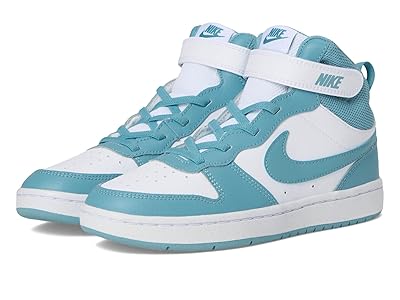 Nike Kids Court Borough Mid 2 (Little Kid) Kids Shoes White/Denim Turquoise : 12 Little Kid M, Leather