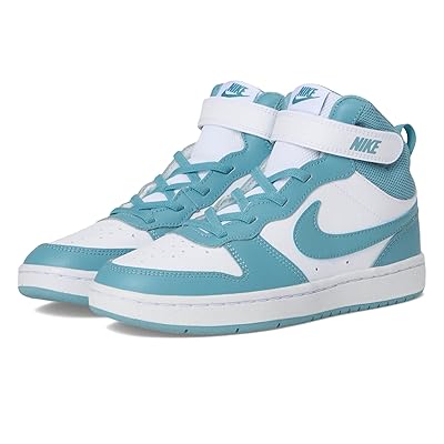 Nike Kids Court Borough Mid 2 (Little Kid) Kids Shoes White/Denim Turquoise