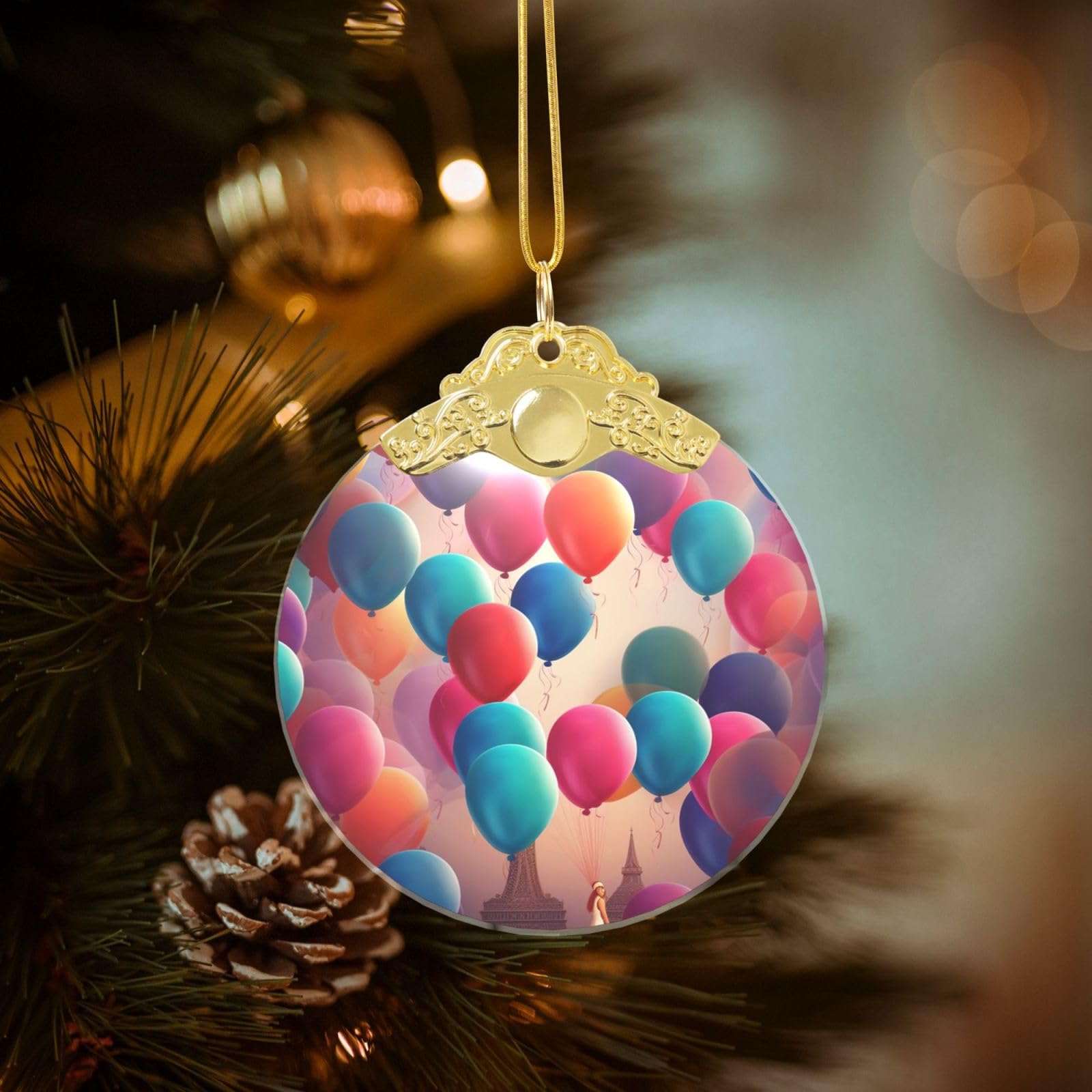 Crystal Christmas Ornaments for Christmas Tree Decoration Hanging Balloon Ornament with Gold Ribbon Crafts Round Pendant for Keepsake Gifts Glass Xmas Decor Party Supplies