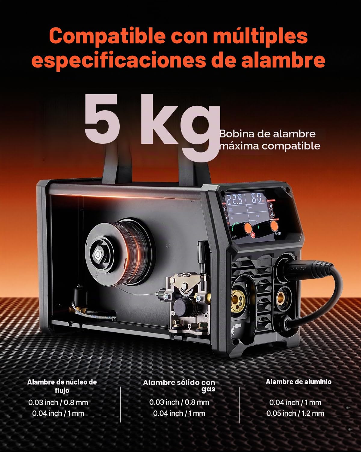 VEVOR Soldador Pro MIG 250 A, Máquina de Soldadura Sinérgica 5 en 1 MIG a Gas/MIG con Núcleo Fundente/STick/Lift TIG/MIG PLUSE con Tecnología de Inversor IGBT y Pantalla LCD, 430 x 180 x 320 mm