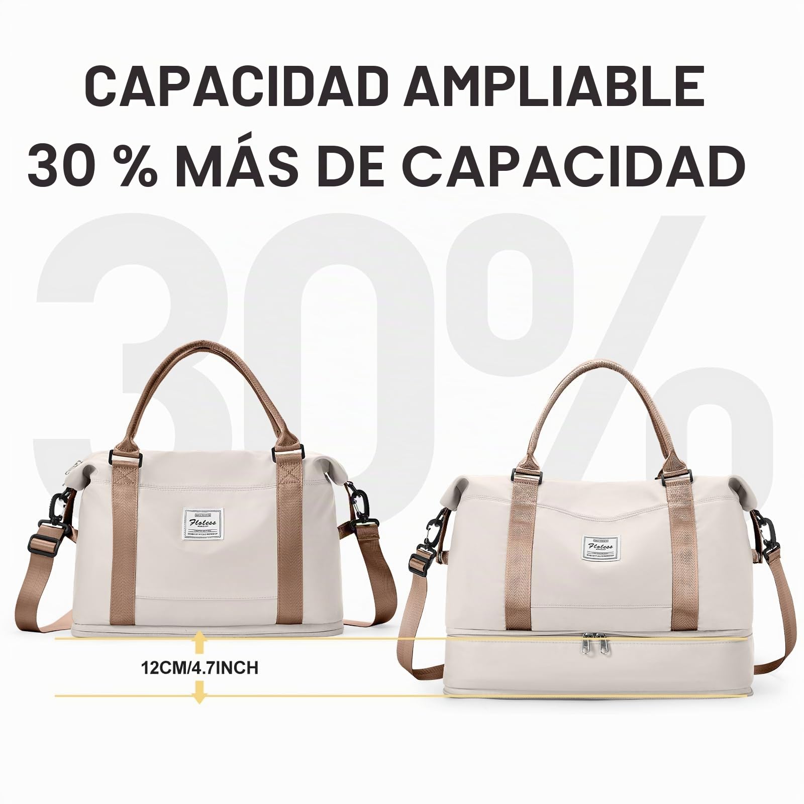 HPLQQ Bolsa de Viaje 40x30x20 Ryanair Equipaje de Mano de Fin de Semana de Deporte Mujer con Compartimento para Zapatos Bolsa Gimnasio Bolso Maternidad Hospital,A01-Marr贸n Beige