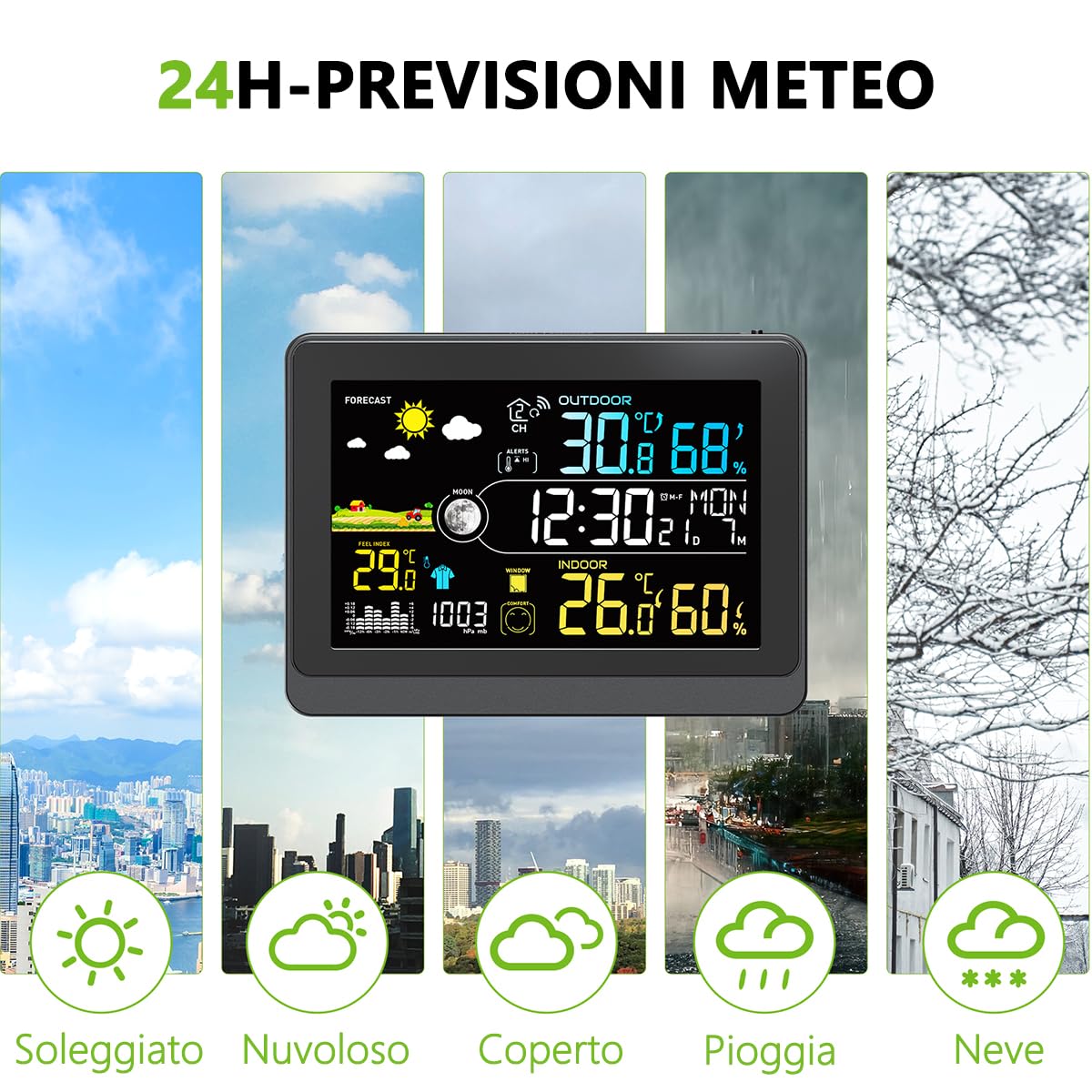 Uzoli E0622 Stazione meteo wireless con sensore esterno, orologio DCF