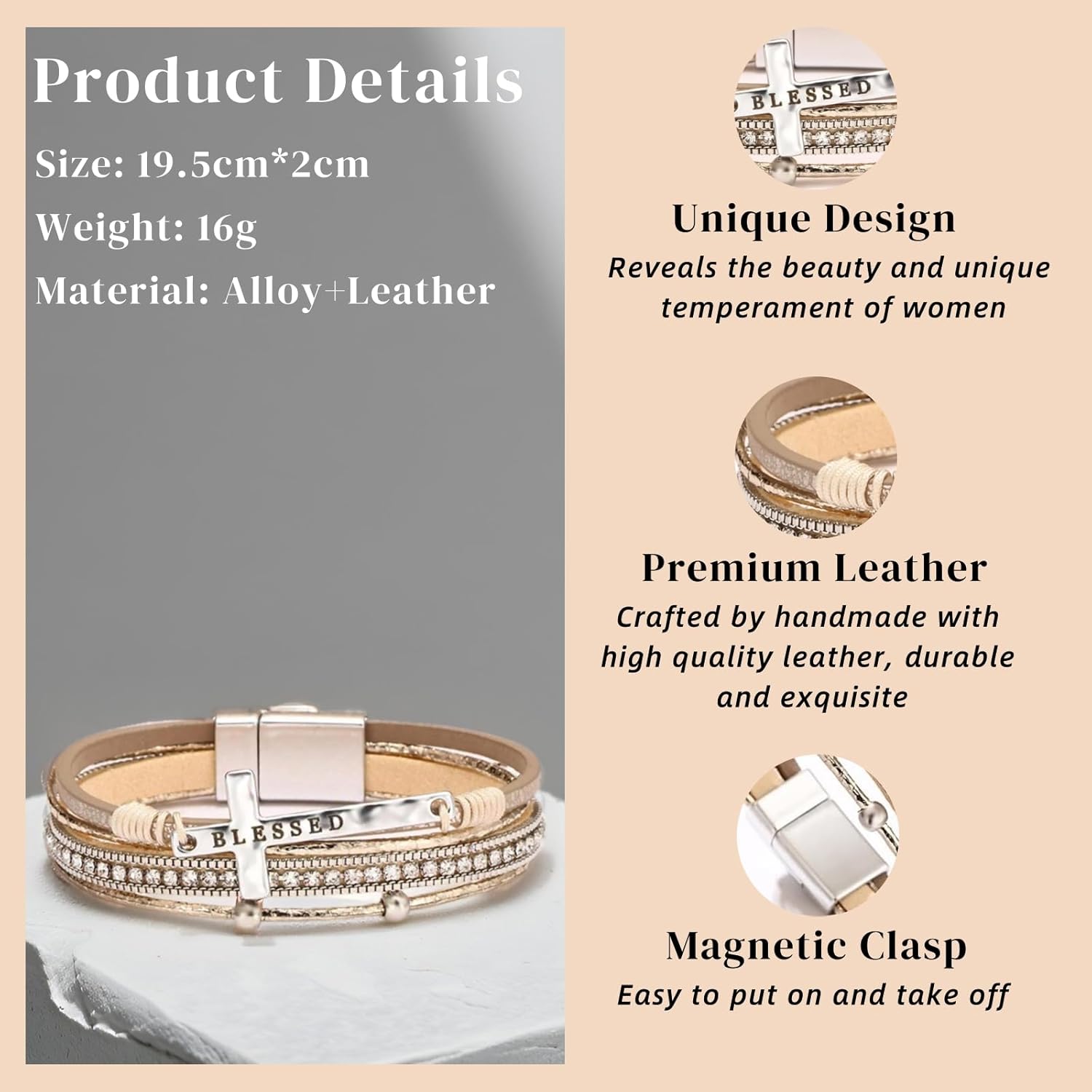 Leather Wrap Bracelets for Women,Leopard Boho Bracelet Multi-Layer Cuff Bangle Western Jewelry - Image 5