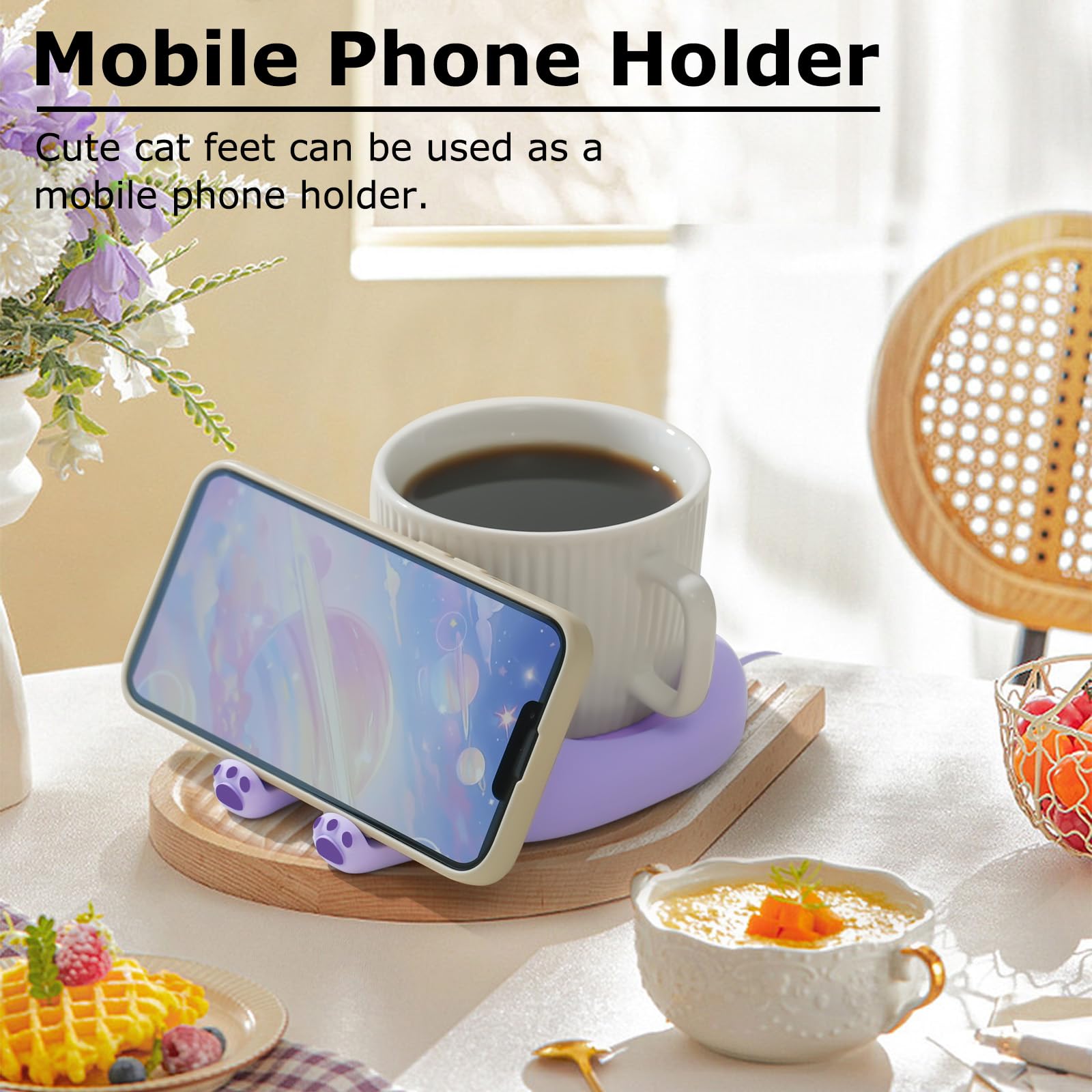 PUSEE Coffee Mug Warmer & Cute Cat Mug Set, Coffee Cup Warmer for Desk with Auto Shut Off, Beverage Warmer with 3 Temp Settings, Candle Warmer Coffee Warmer with Mug Set for Christmas & Birthday Gifts