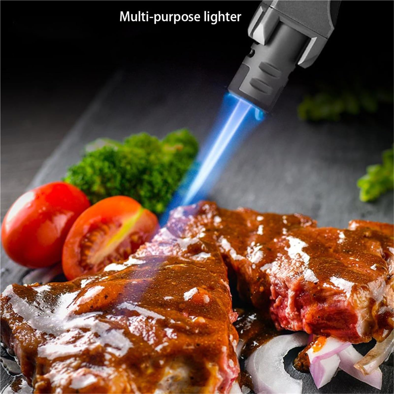 Encendedor de antorcha de butano, llama ajustable a prueba de viento, multiusos para barbacoa, camping, velas, recargable, metal, esencial para exteriores