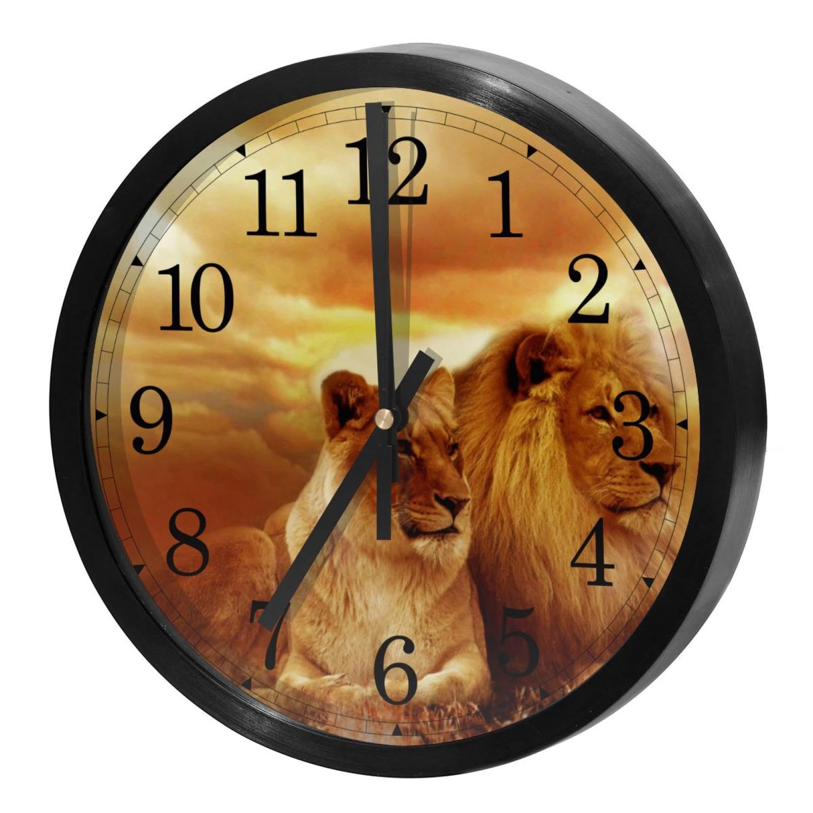 Horloge murale sans tic-tac à quartz avec motif de lions pour un sommeil paisible
