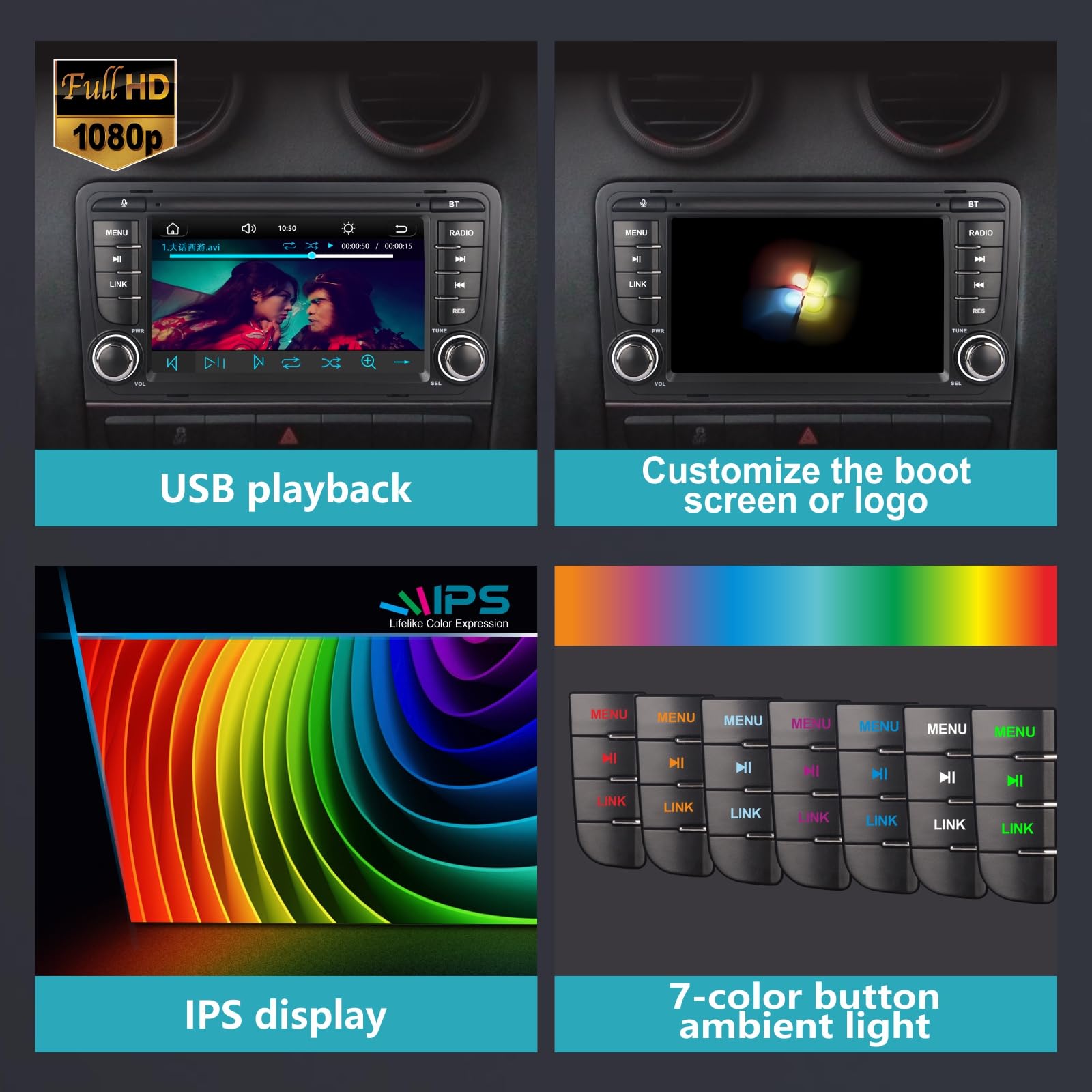 Autoradio per Audi A3 8P 2003-2012,con Sistema Linux & Display IPS 7",CarPlay Wireless e Android Auto Integrati,Comandi al volante originali,Bluetooth 5.0,RDS AM/FM,USB,EQ/DSP & Alta Potenza