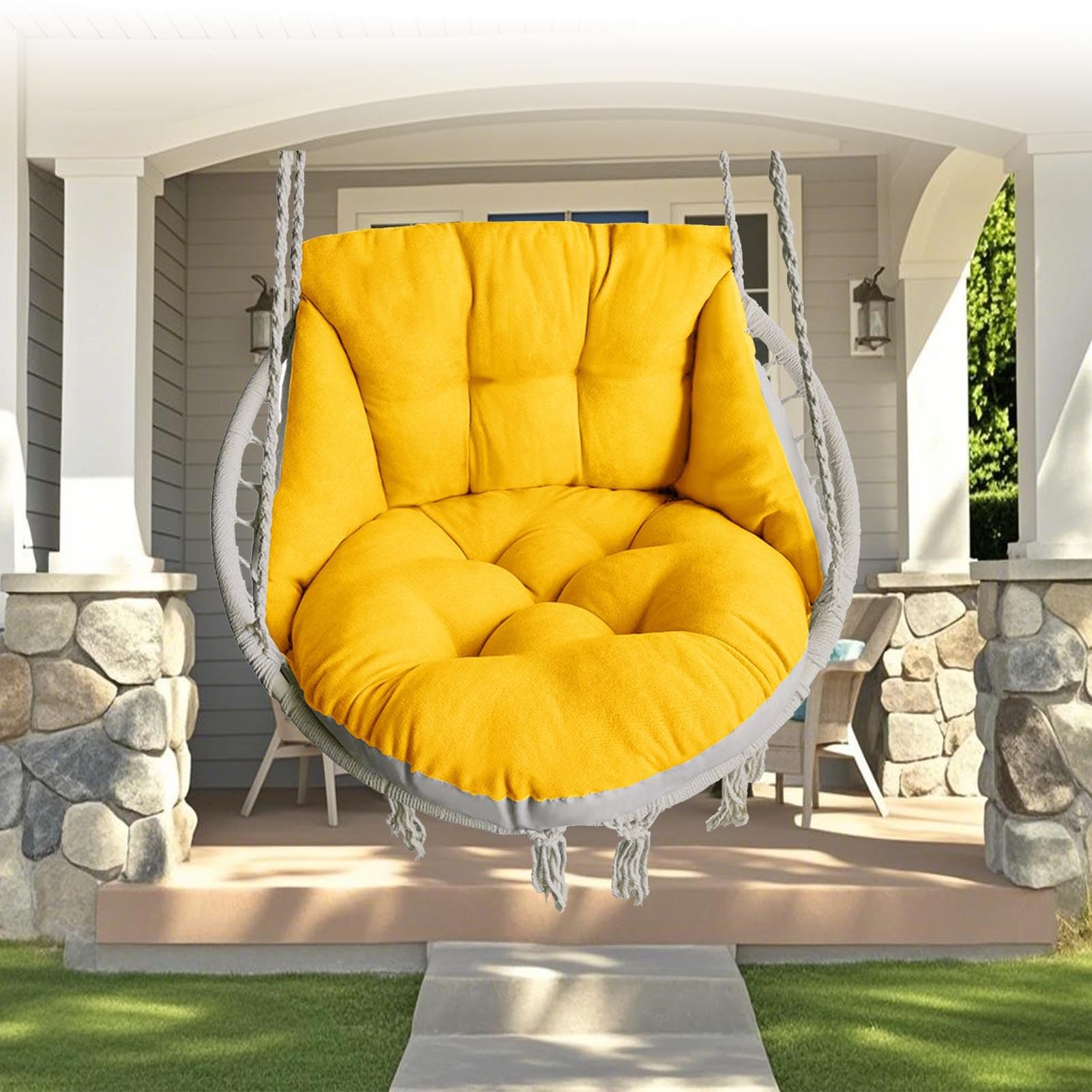 Coussin De Balancelle en Macramé, Coussin De Chaise Longue en Corde Suspendue, Coussin De Siège en Osier Et Rotin pour Chambre Véranda Terrasse Jardin(Yellow)