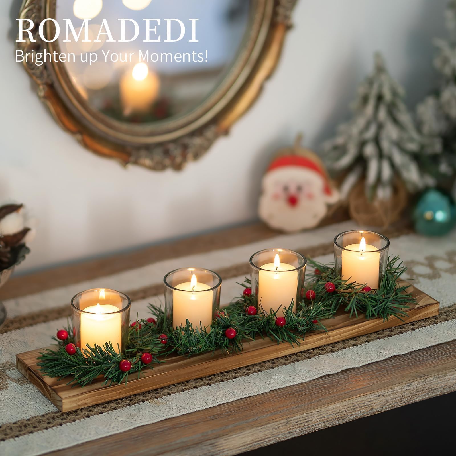 Couronne De L'Avent Moderne En Métal Et Bois - Bougeoir Pour 4 Bougies Piliers - Diamètre 30 Cm - Décoration De Noël