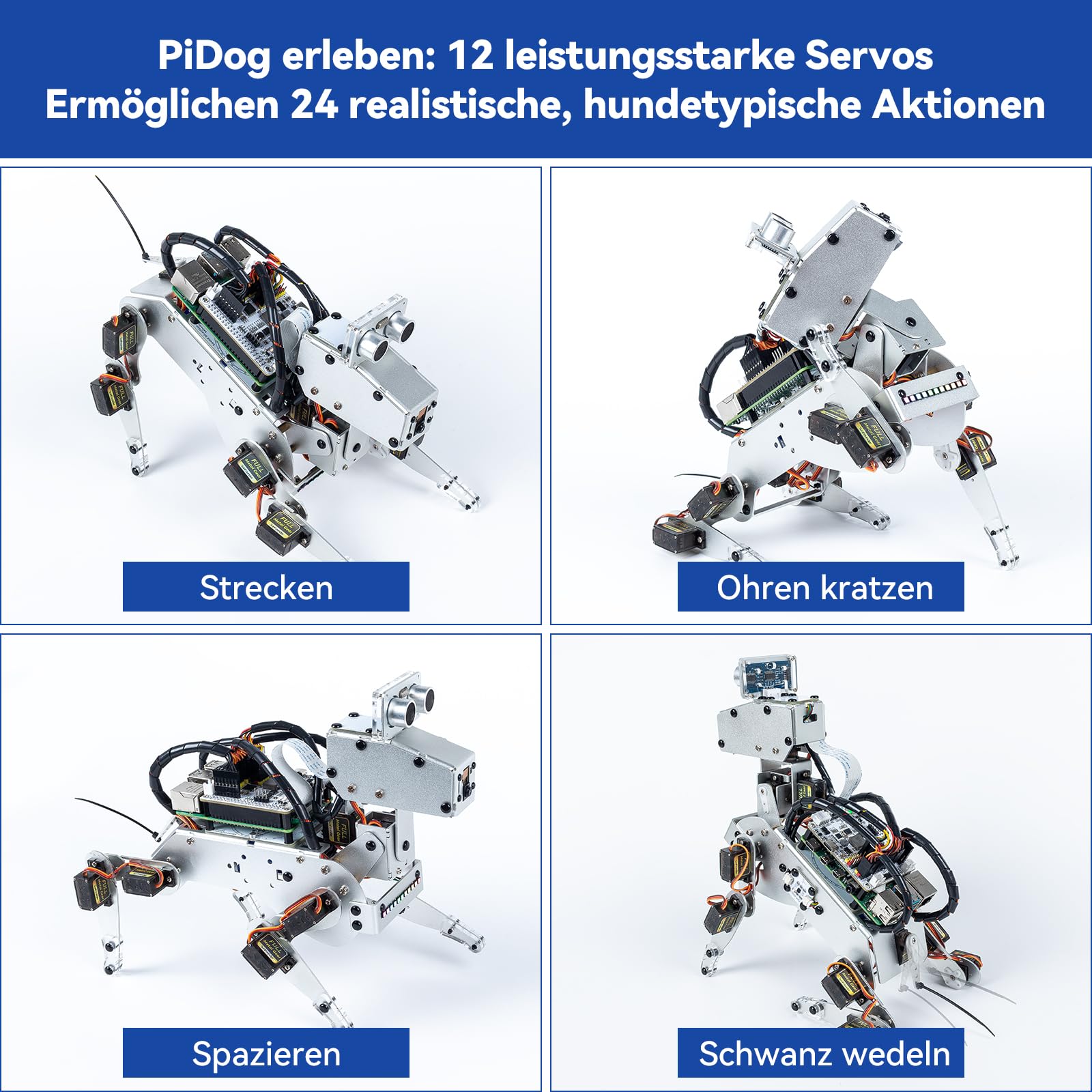 SUNFOUNDER PiDog KI-Roboterhund Bausatz für Raspberry Pi 5/4/3B+/Zero 2W, OpenClaw LLMs ChatGPT/Gemini/Grok, Sprach- & Videoerkennung, Python, App, Akku, Gyroskop, Kamera (RPI Nicht enthalten)